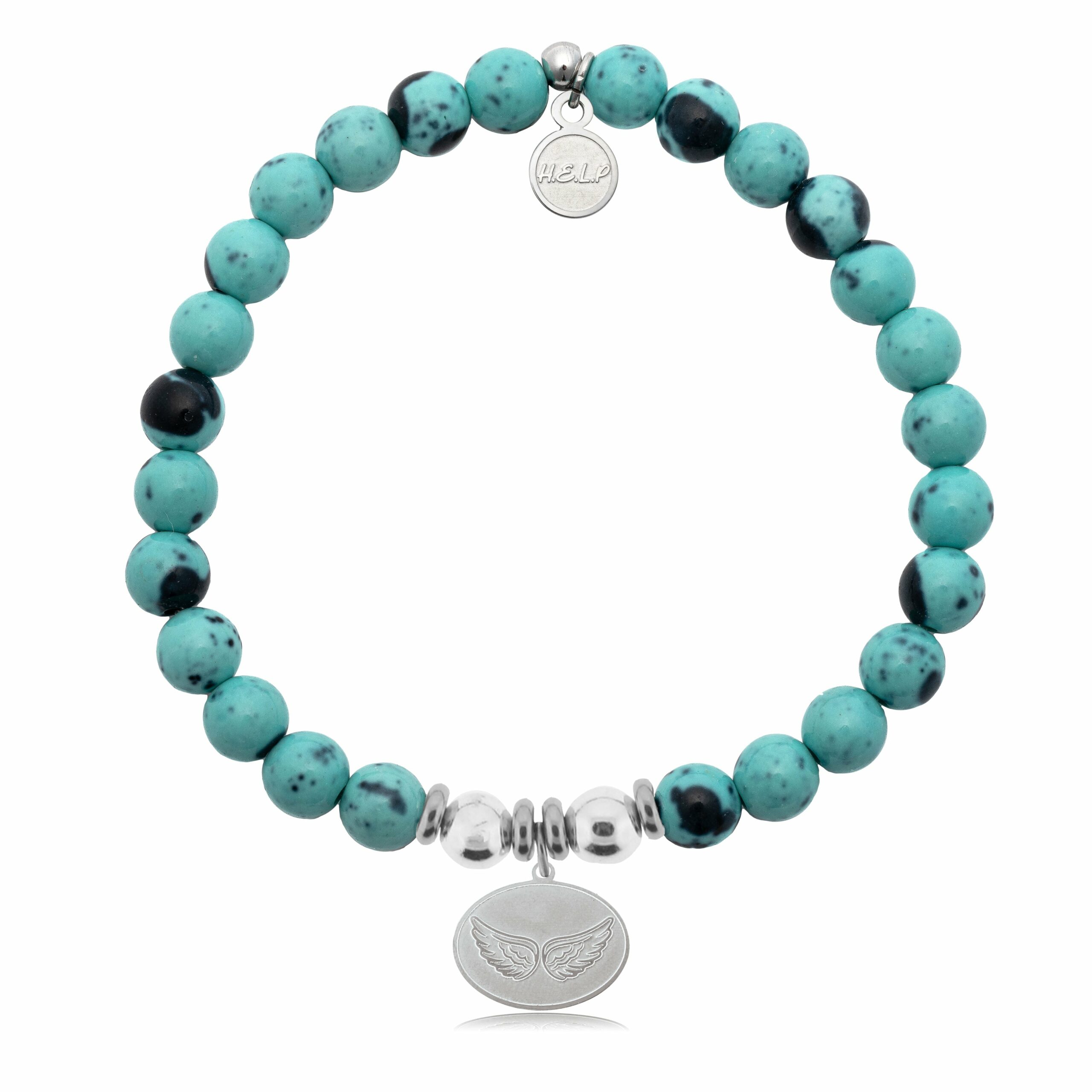 Angel Wings Charm with Blue Zebra Jade Charity Bracelet