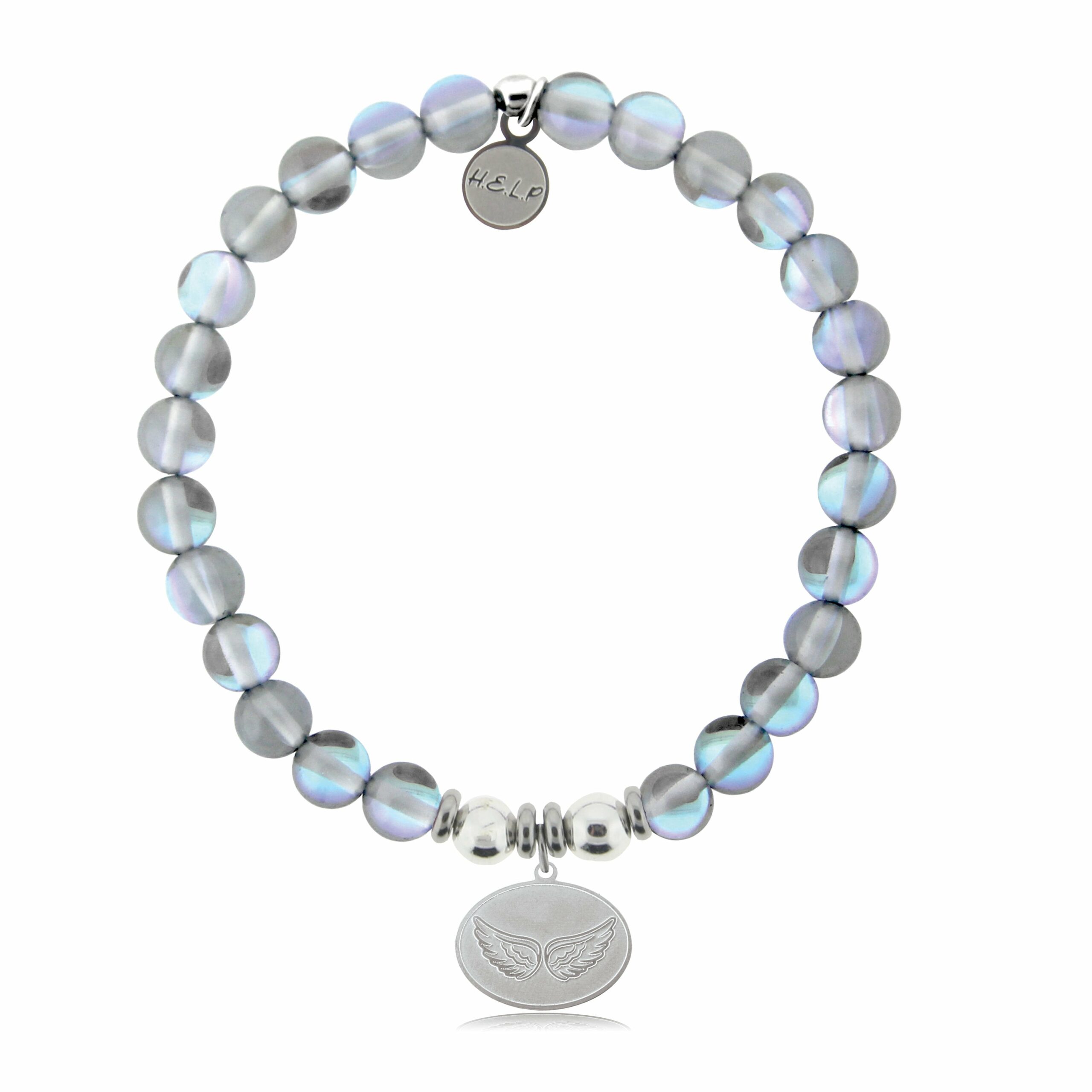 Angel Wings Charm with Grey Opalescent Beads Charity Bracelet