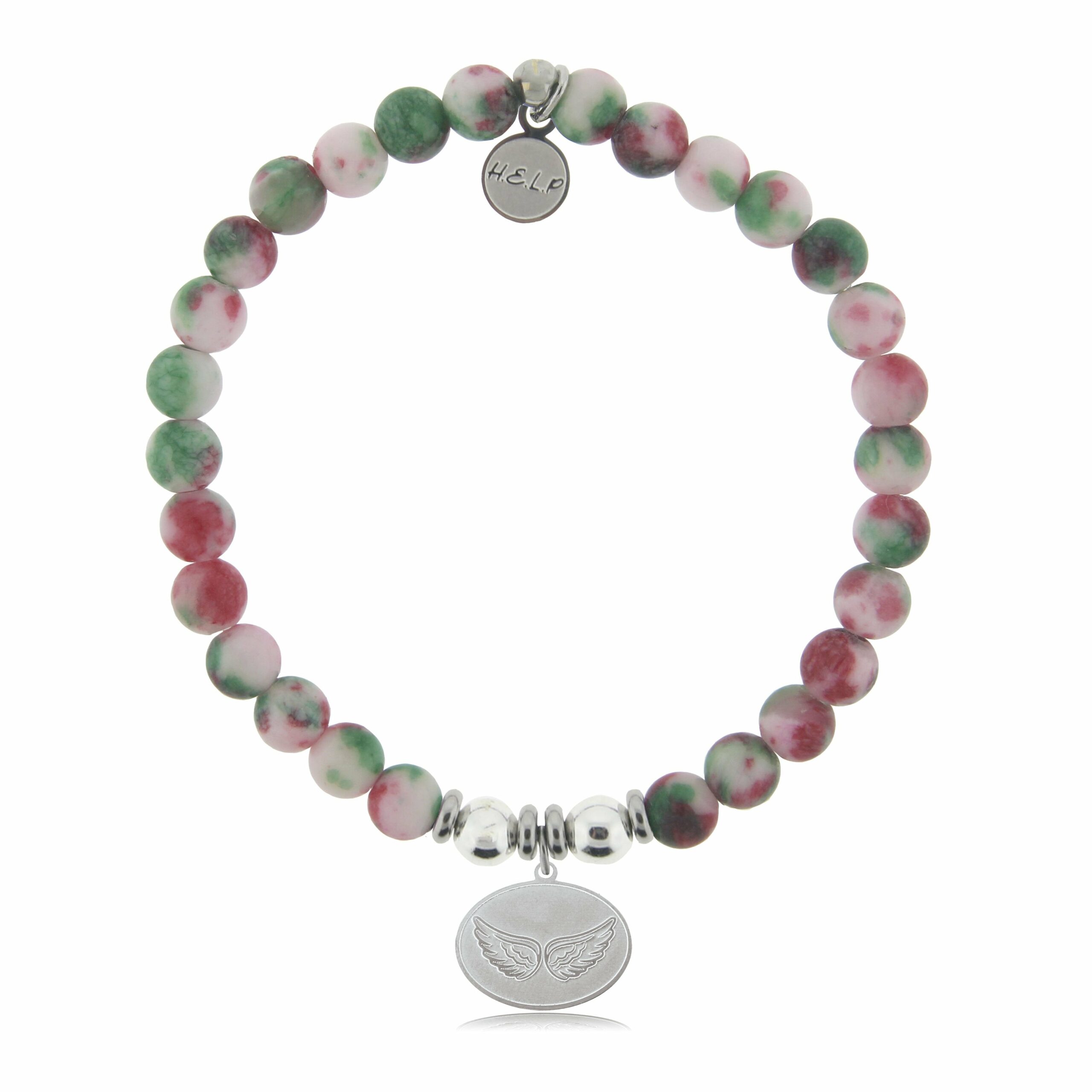 Angel Wings Charm with Holiday Jade Beads Charity Bracelet