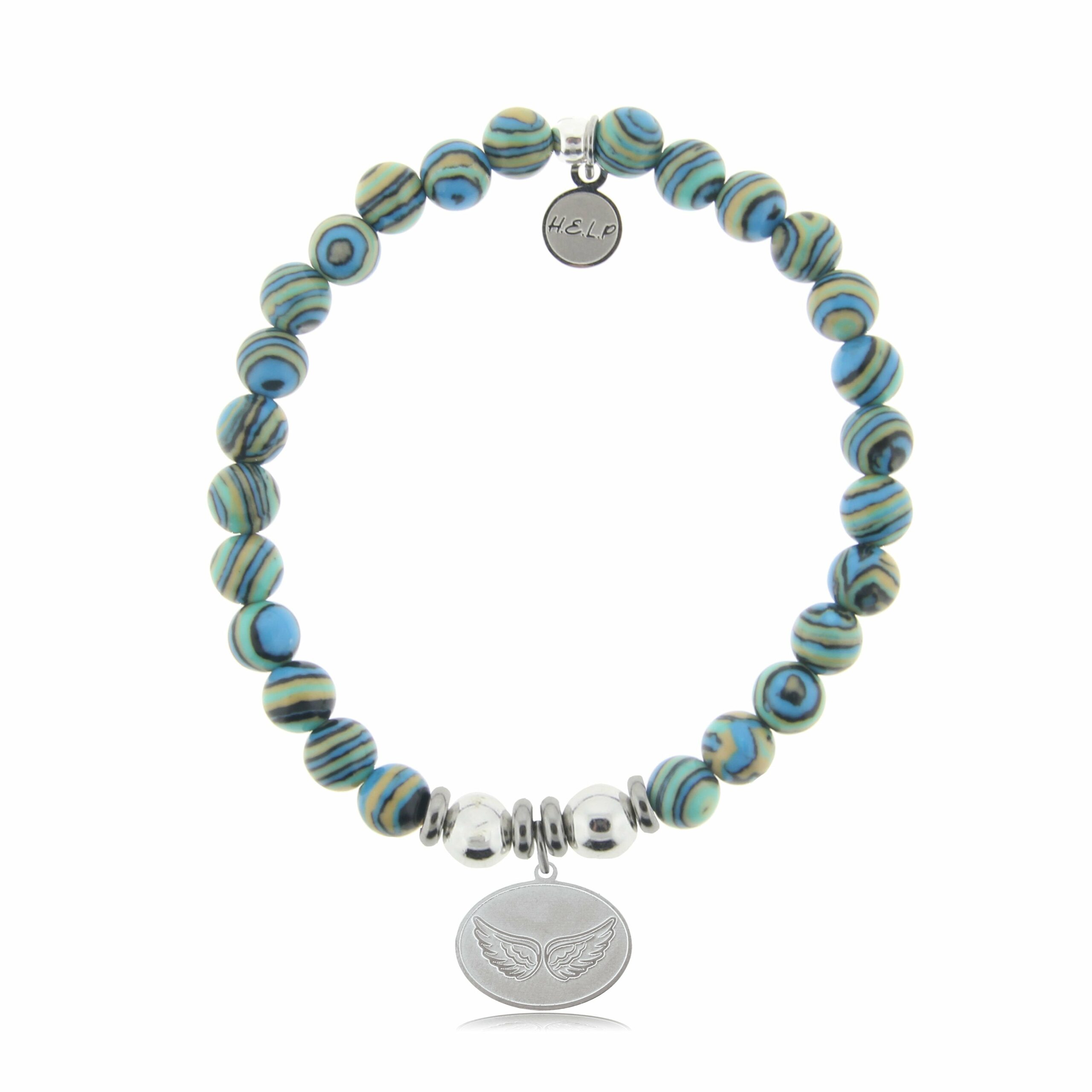 Angel Wings Charm with Malachite Beads Charity Bracelet