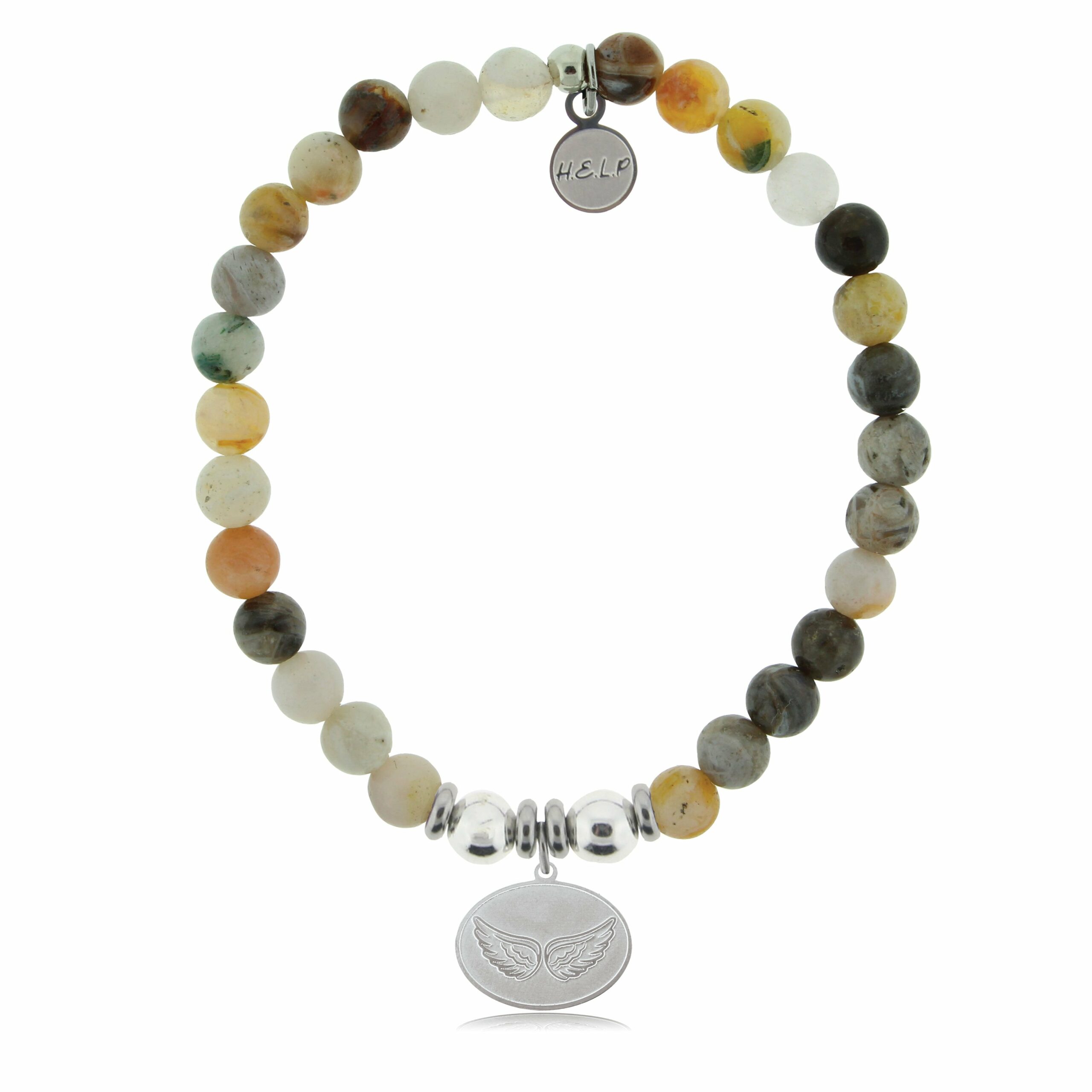 Angel Wings Charm with Montana Agate Beads Charity Bracelet