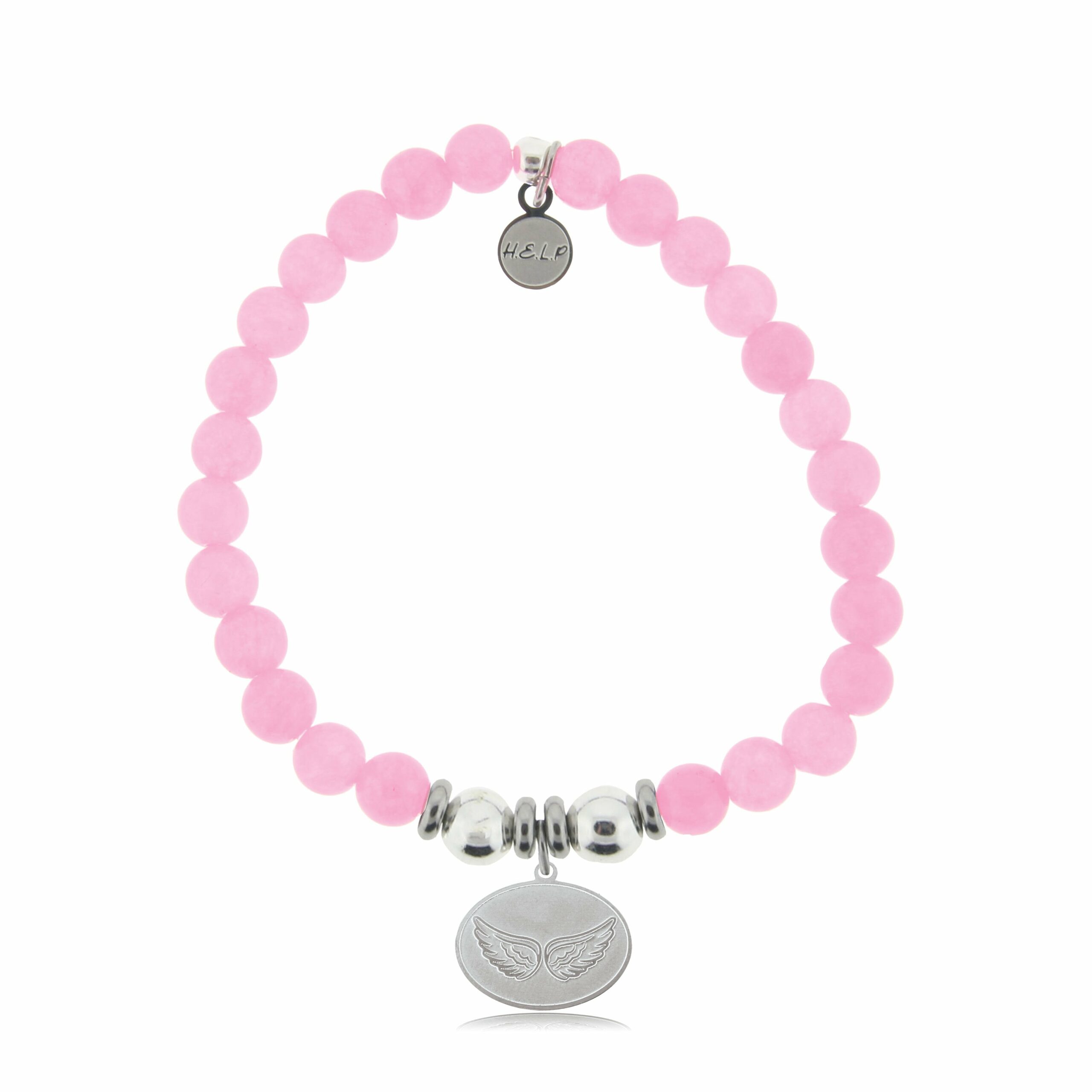 Angel Wings Charm with Pink Agate Beads Charity Bracelet