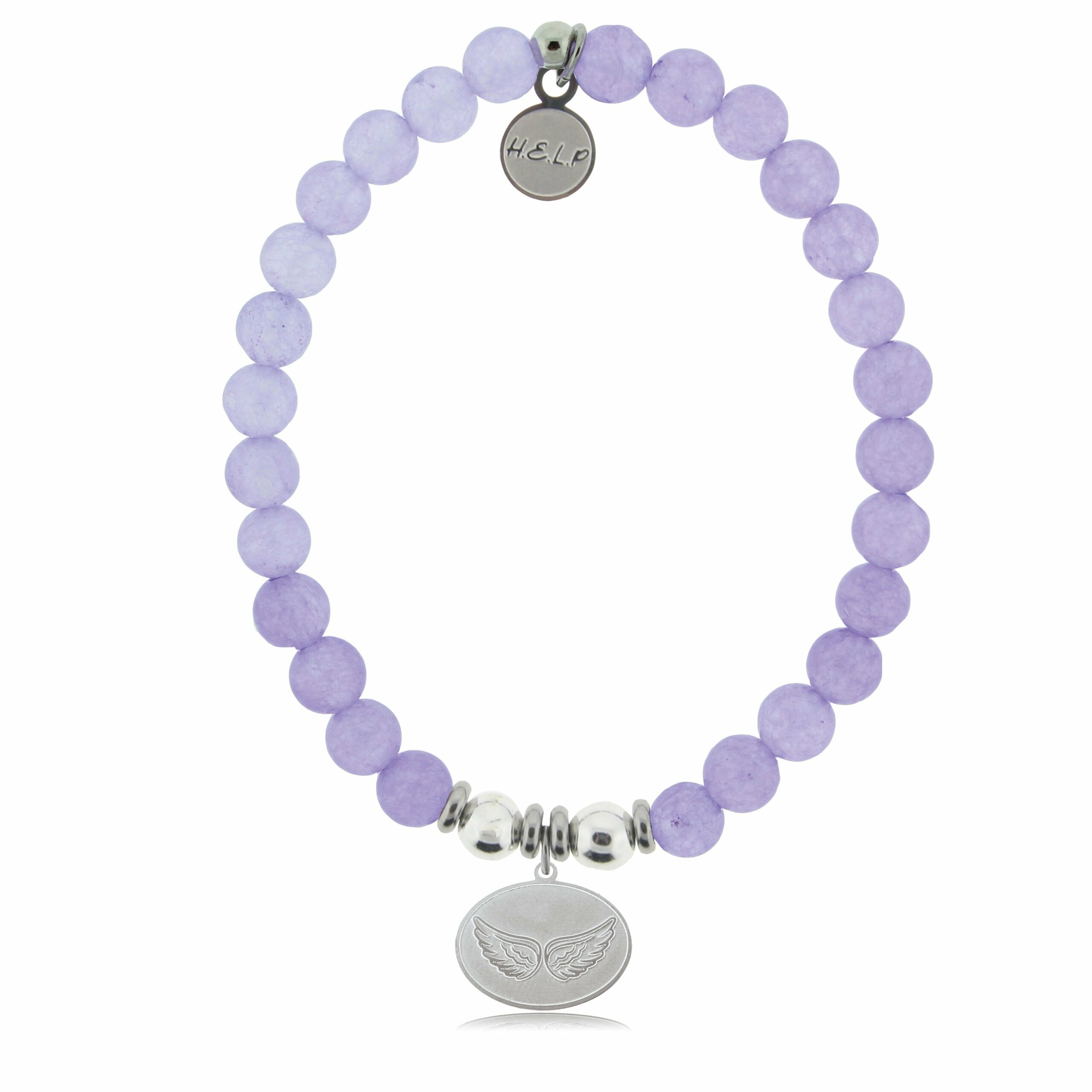 Angel Wings Charm with Purple Jade Beads Charity Bracelet