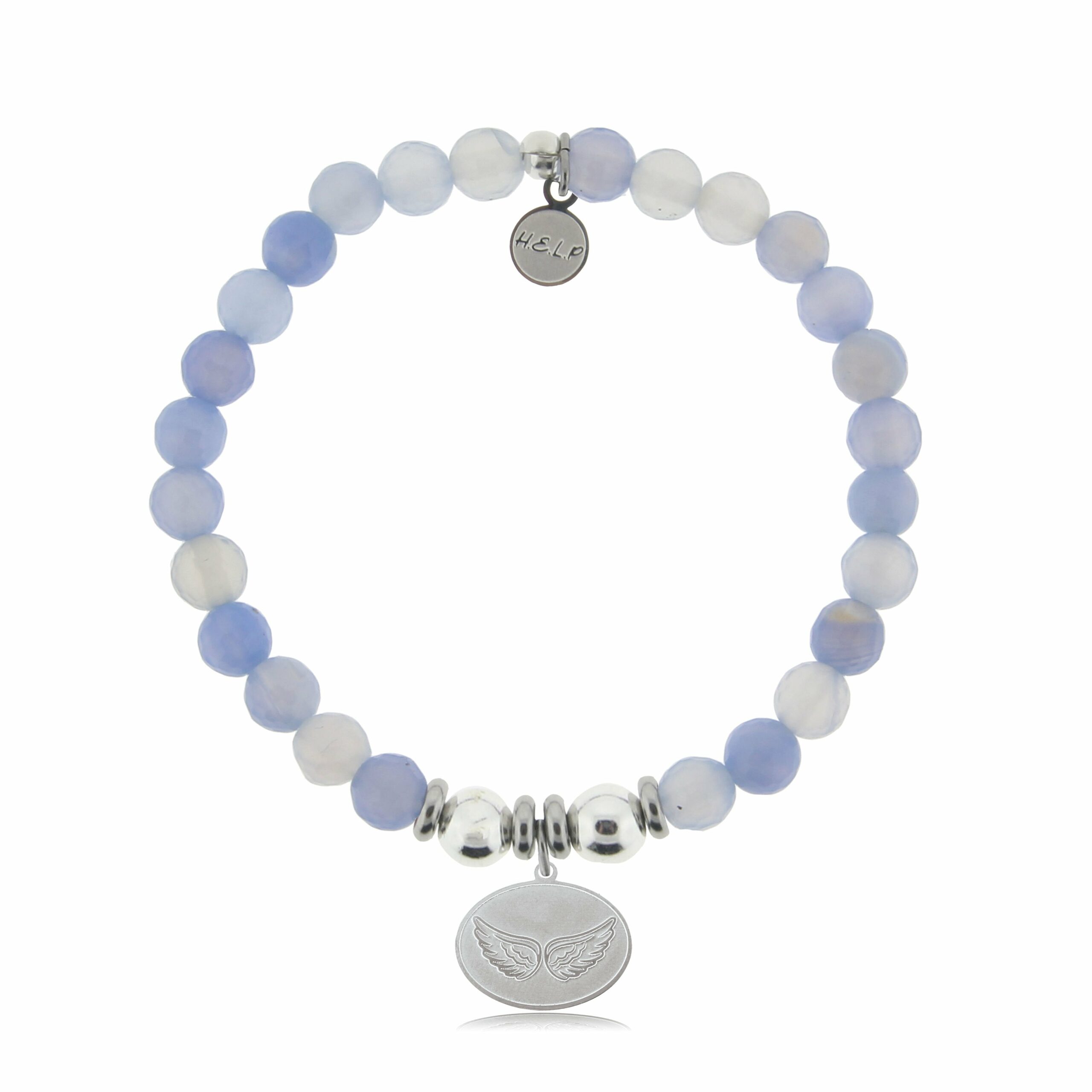 Angel Wings Charm with Sky Blue Agate Beads Charity Bracelet