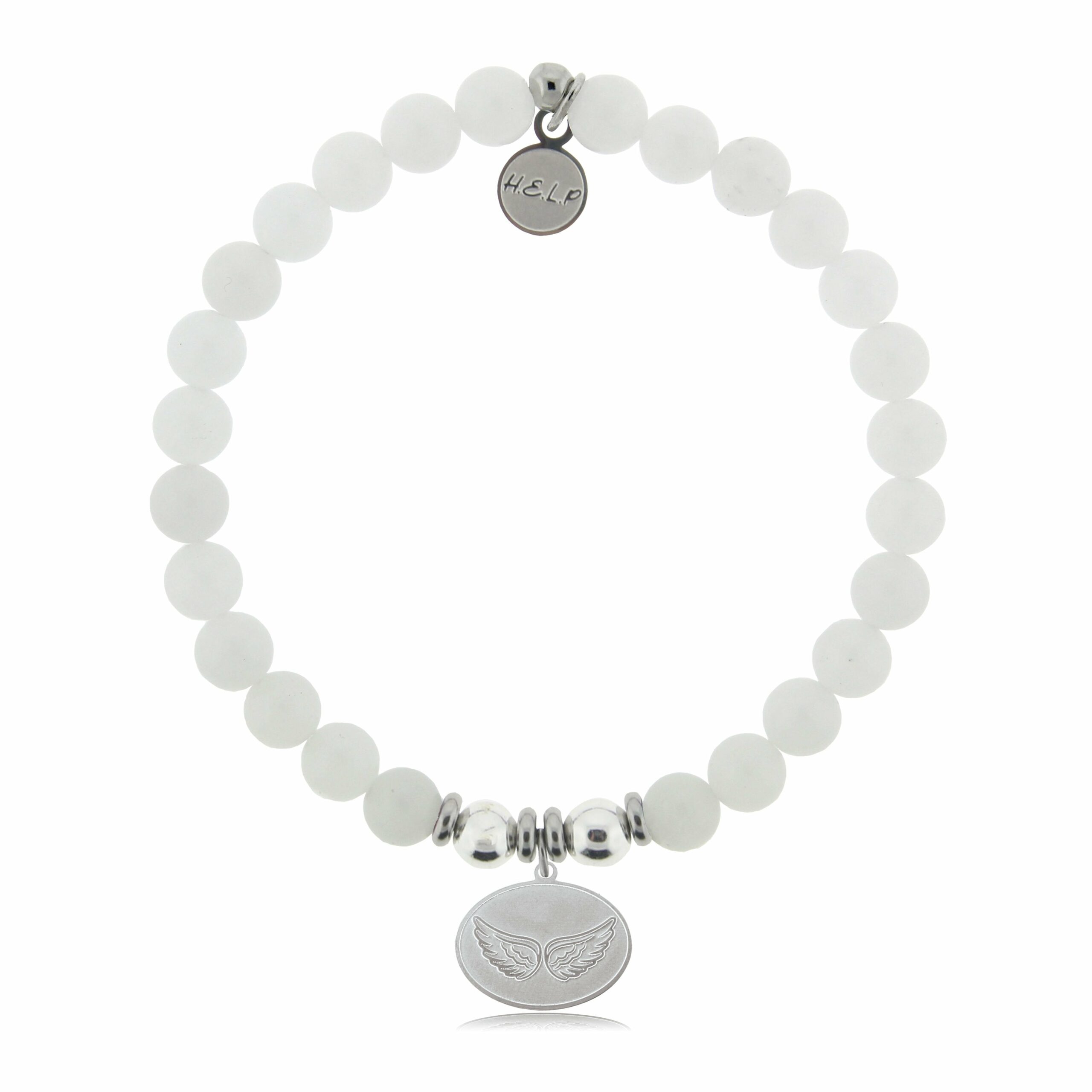 Angel Wings Charm with White Jade Beads Charity Bracelet