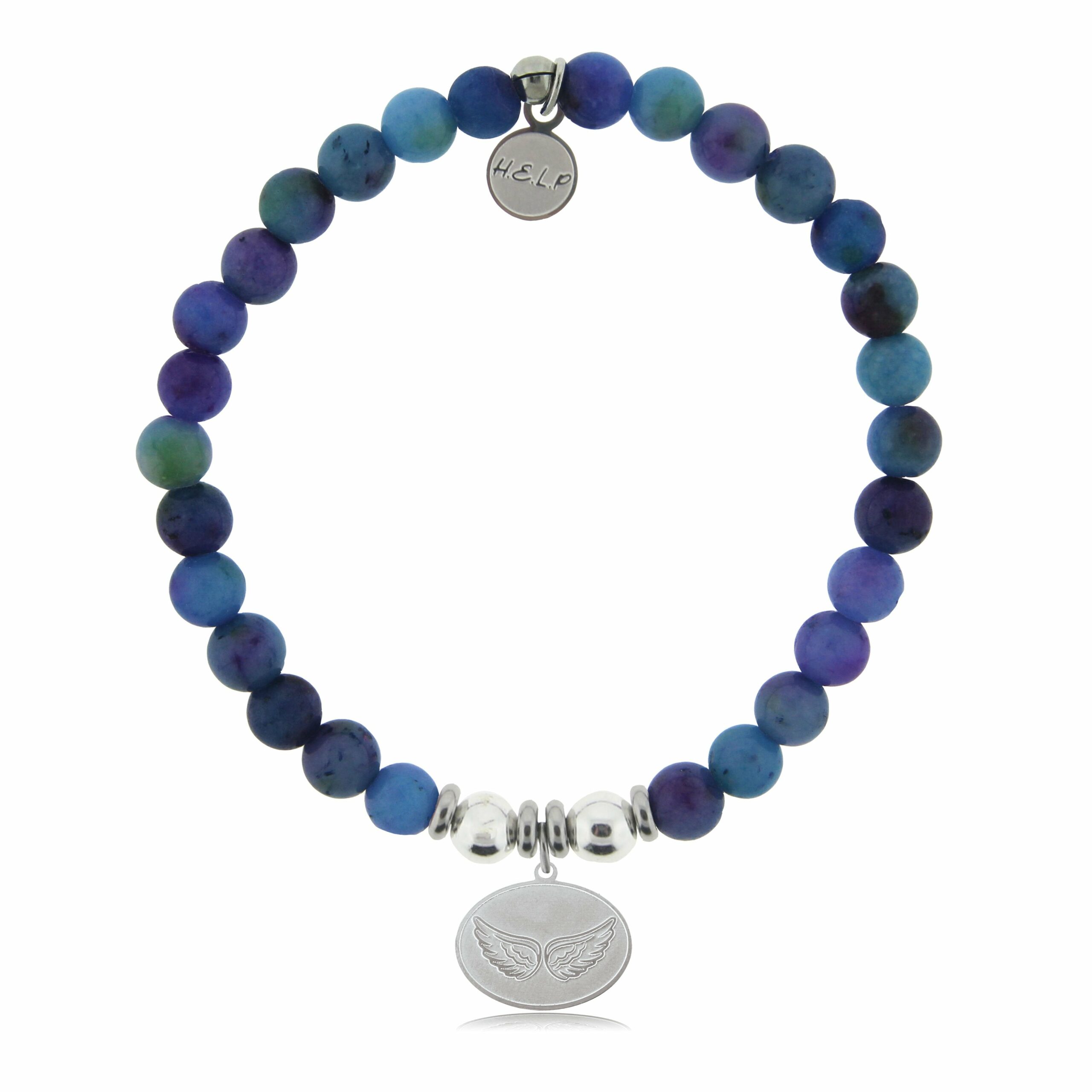 Angel Wings Charm with Wildberry Jade Beads Charity Bracelet