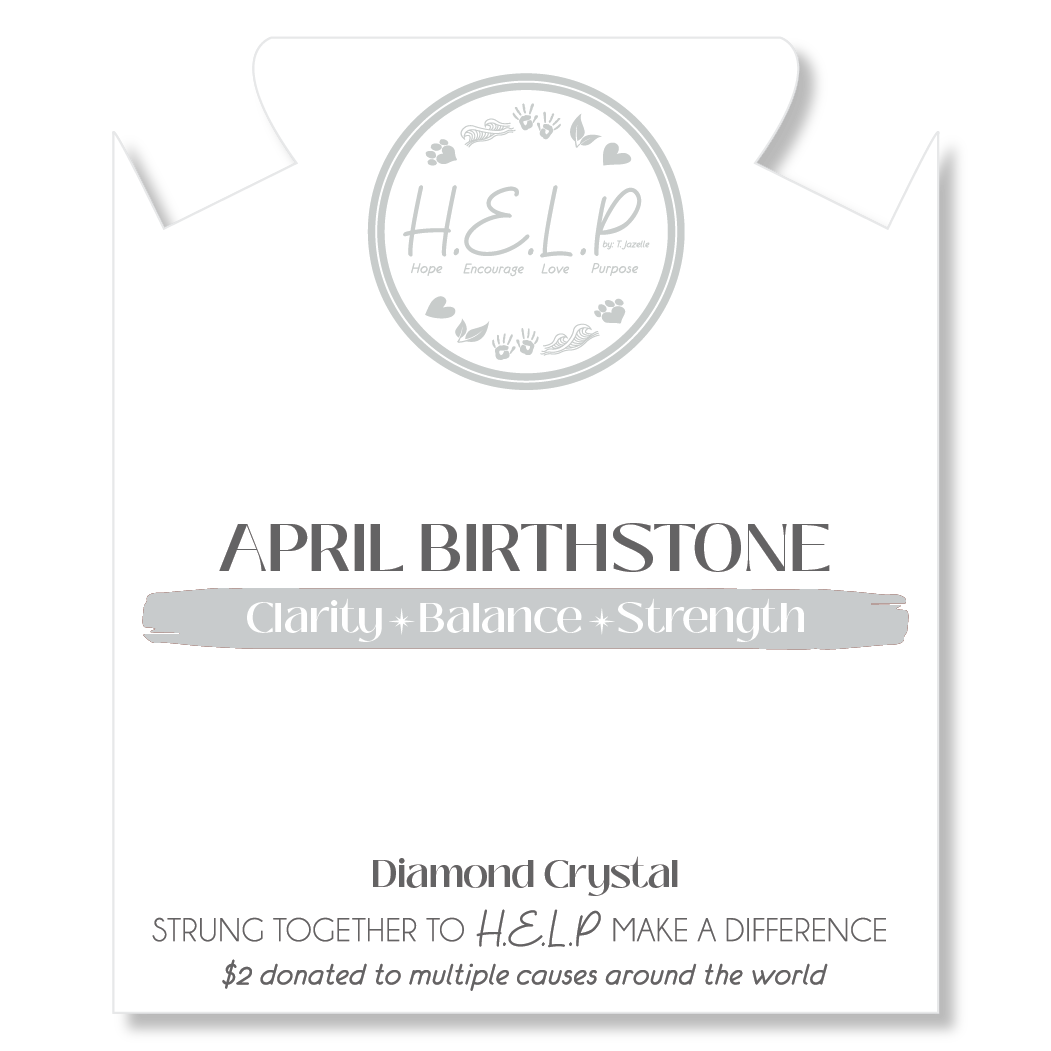 Birthstone Collection – April Diamond Crystal Charm with White Crystal Charity Bracelet