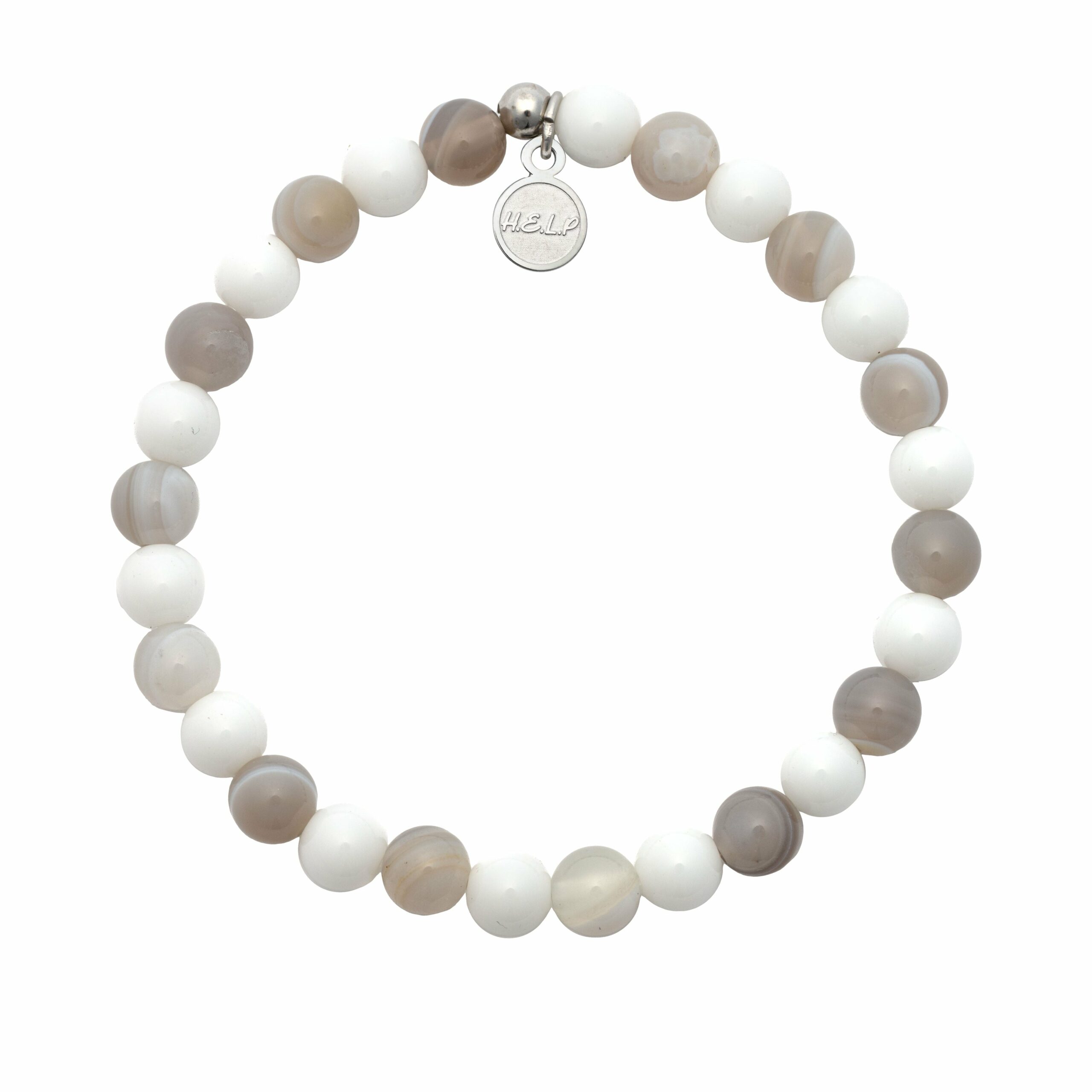 Atlantic White Shark Conservancy Charity Stacker: Grey Stripe Agate & White Jade Bracelet