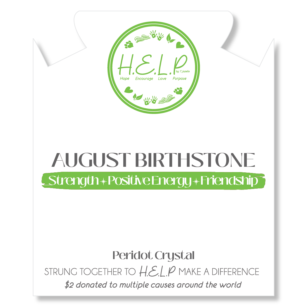 Birthstone Collection – August Peridot Crystal Charm with White Cats Eye Charity Bracelet