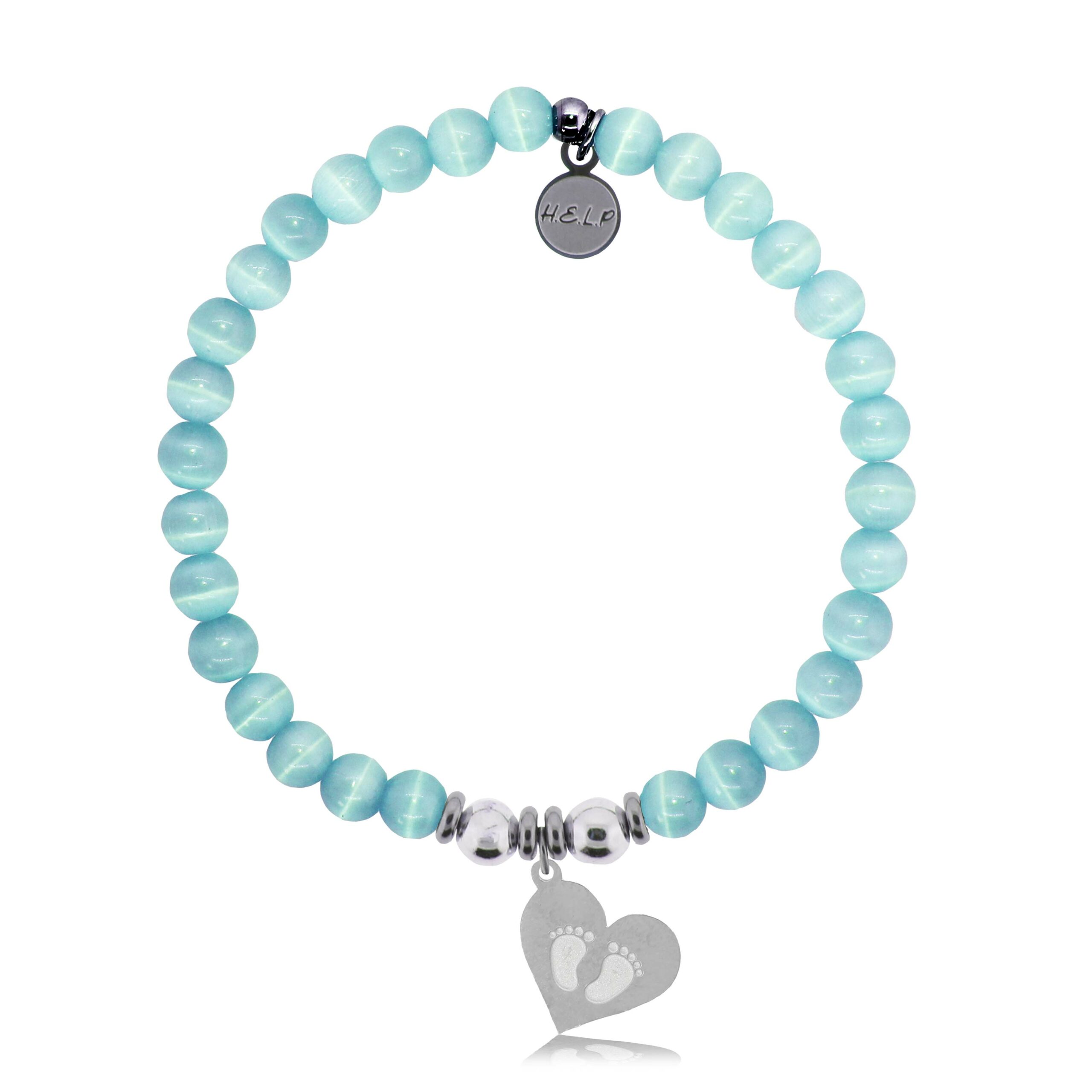 Baby Feet Charm with Aqua Cats Eye Charity Bracelet