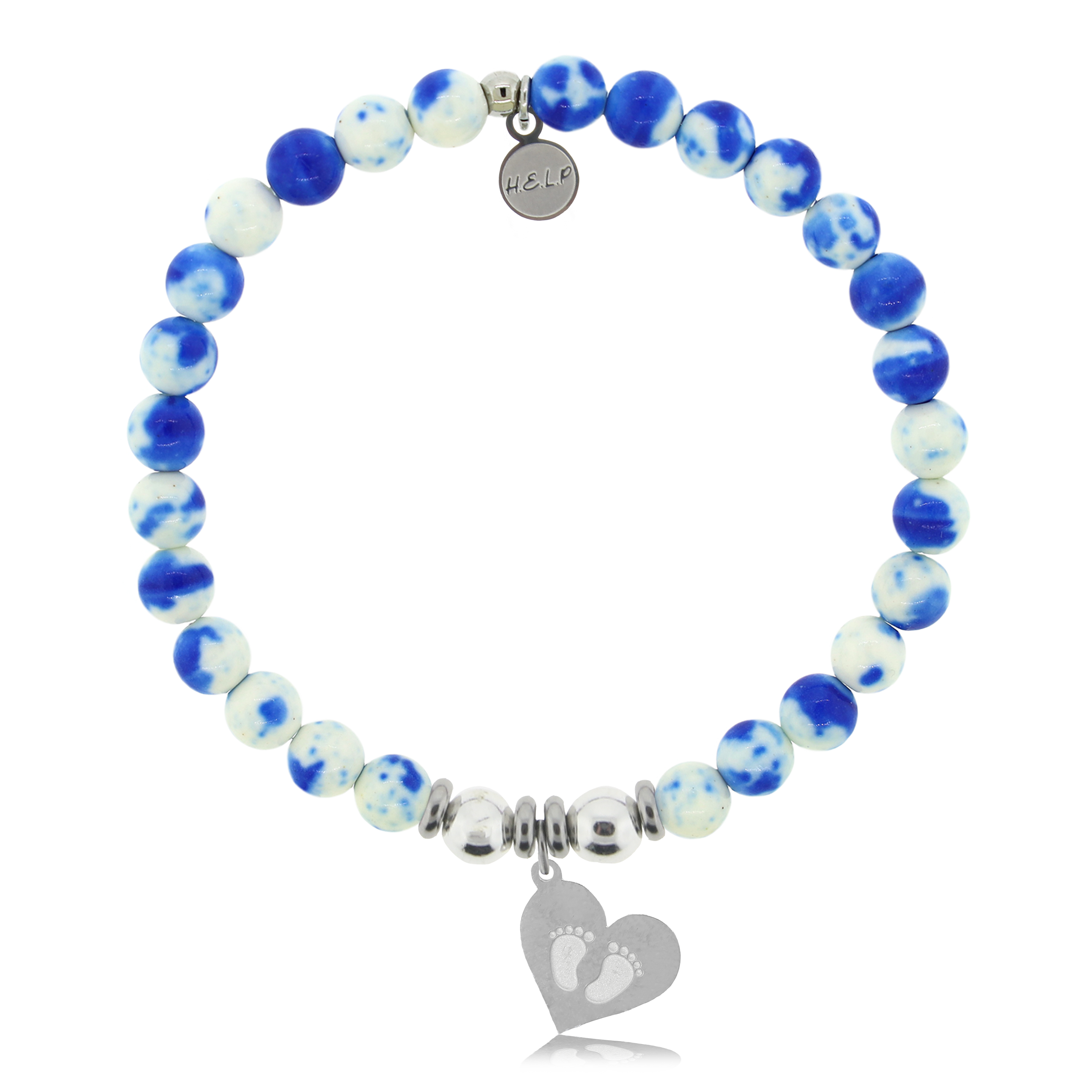 Baby Feet Charm with Blue and White Jade Charity Bracelet