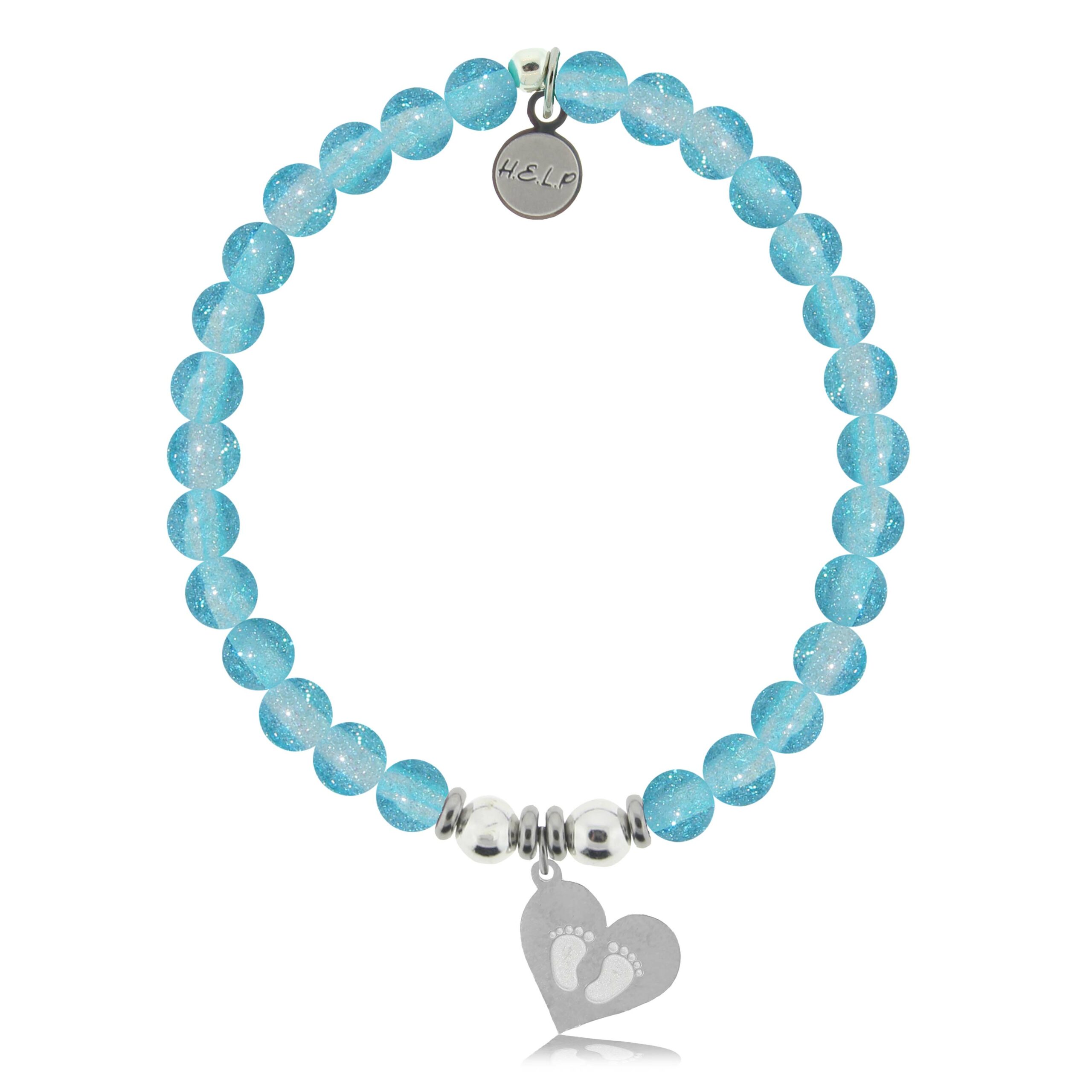 Baby Feet Charm with Blue Glass Shimmer Charity Bracelet