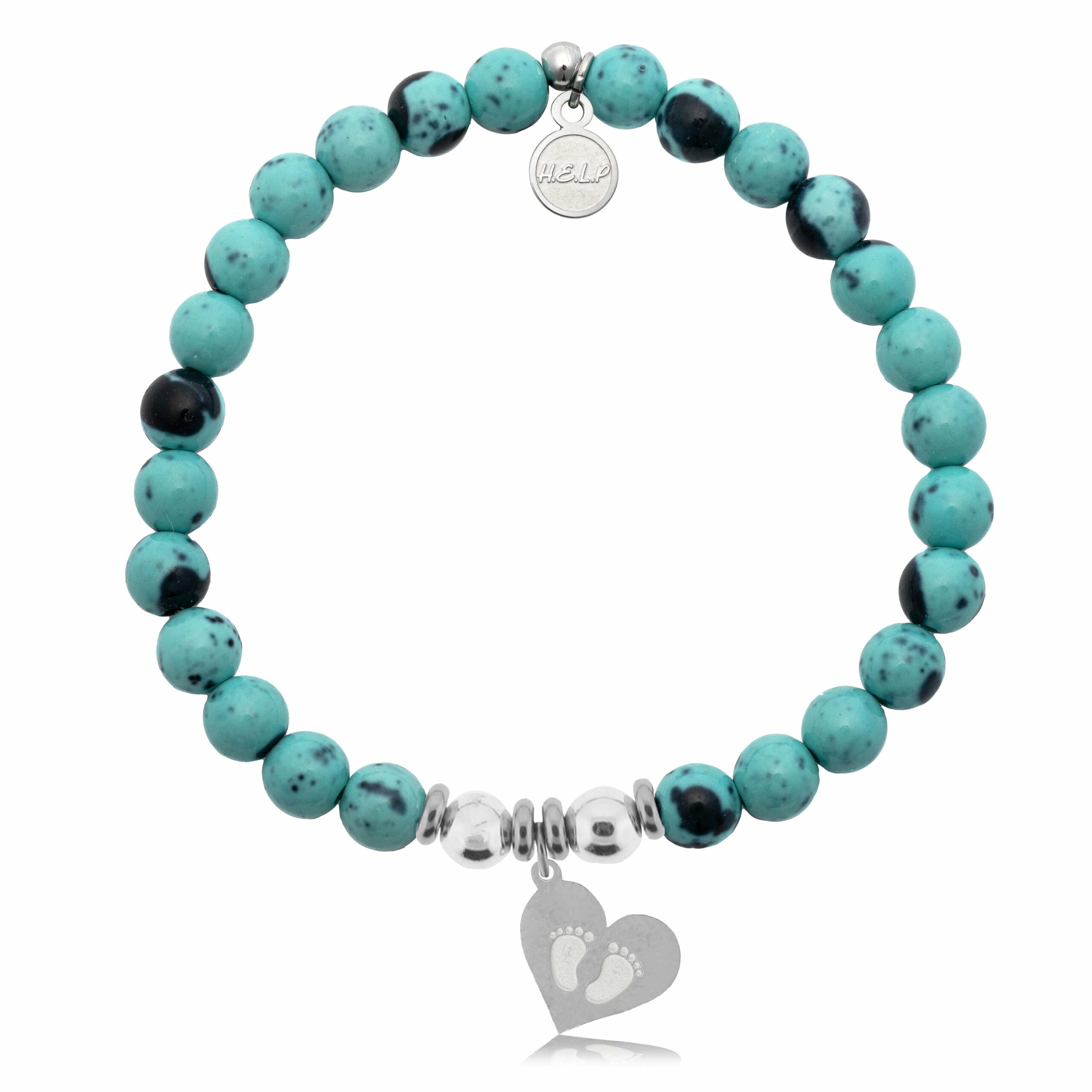 Baby Feet Charm with Blue Zebra Jade Charity Bracelet