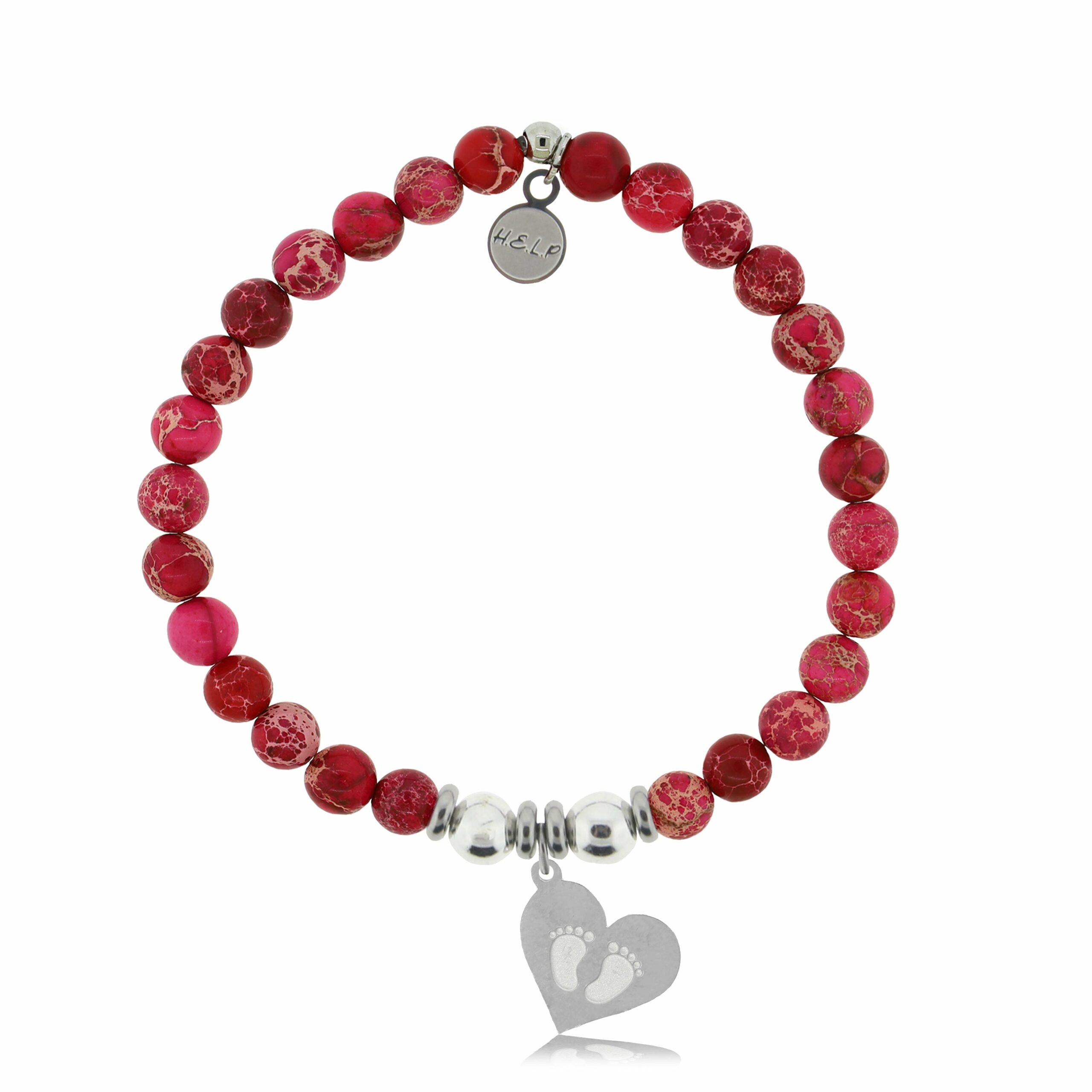 Baby Feet Charm with Cranberry Jasper Charity Bracelet