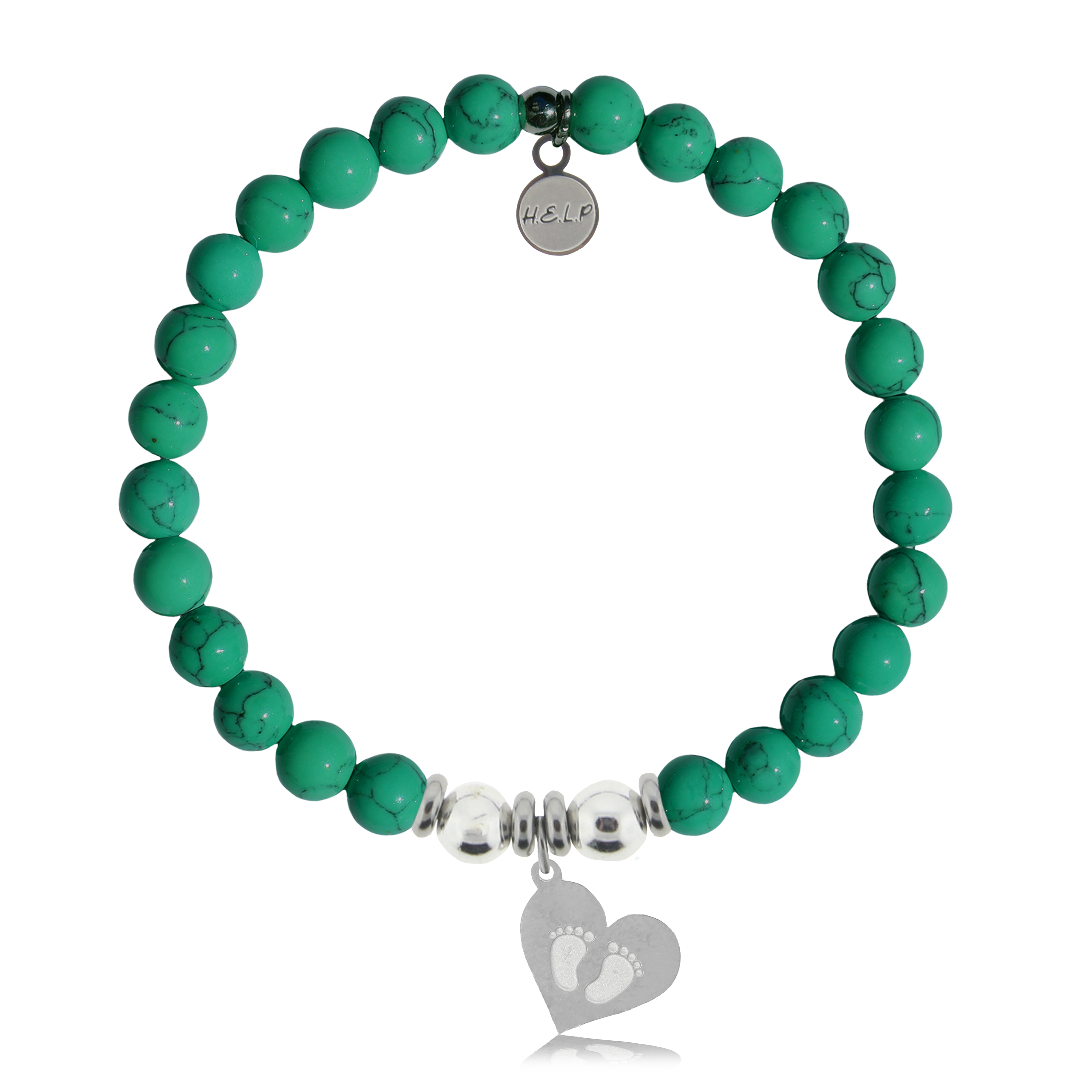 Baby Feet Charm with Green Howlite Charity Bracelet