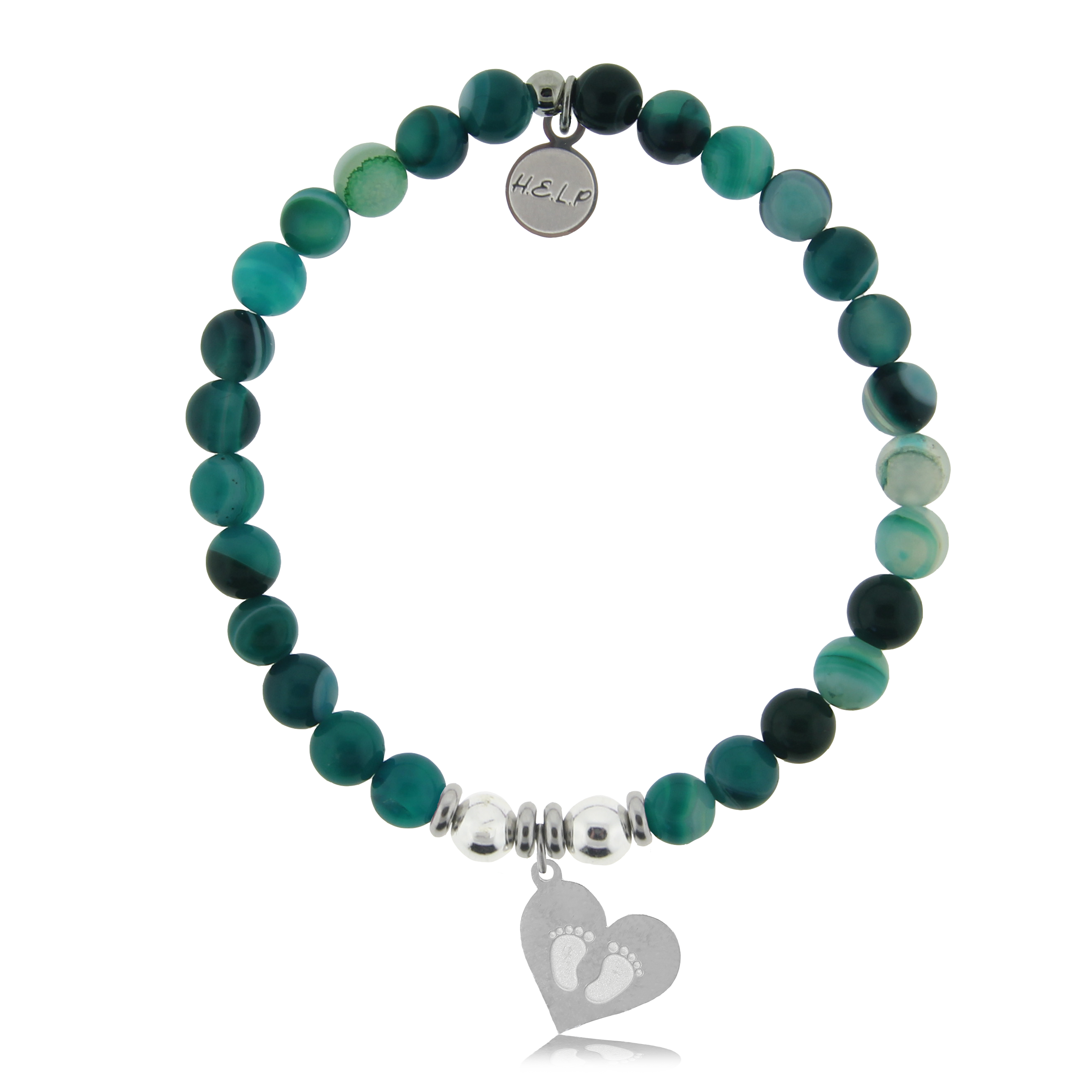 Baby Feet Charm with Green Stripe Agate Charity Bracelet