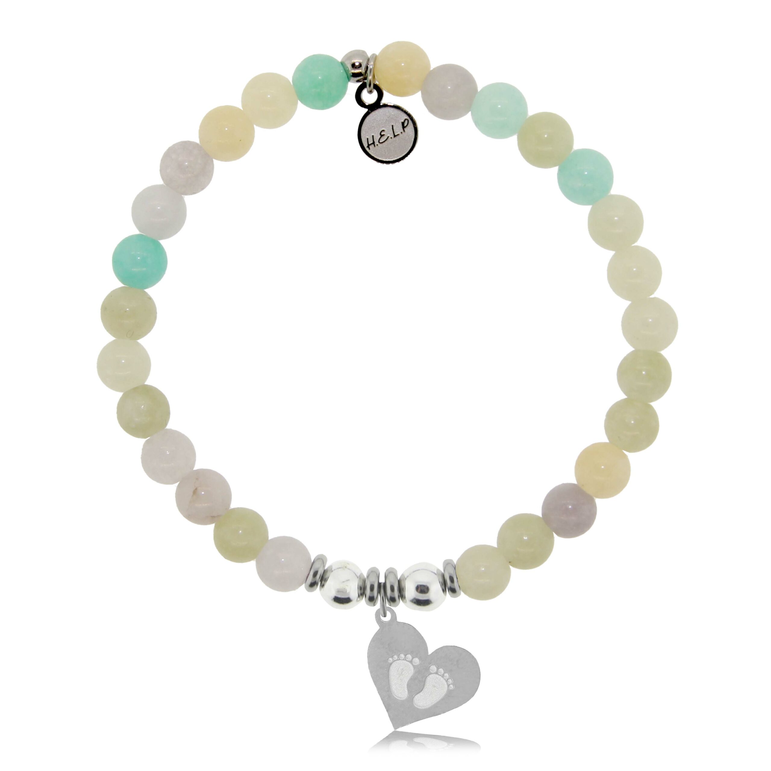 Baby Feet Charm with Green Yellow Jade Charity Bracelet