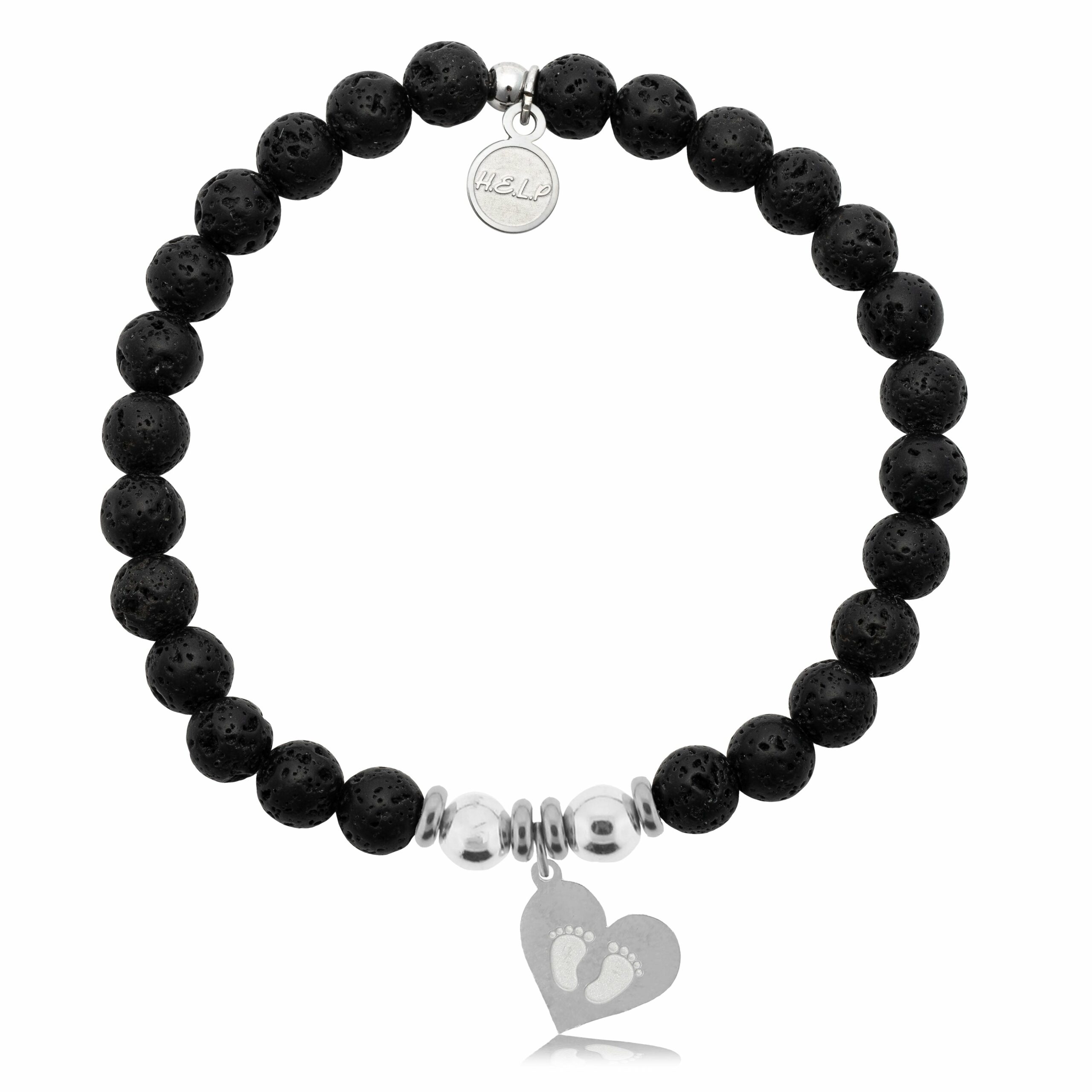 Baby Feet Charm with Lava Rock Charity Bracelet