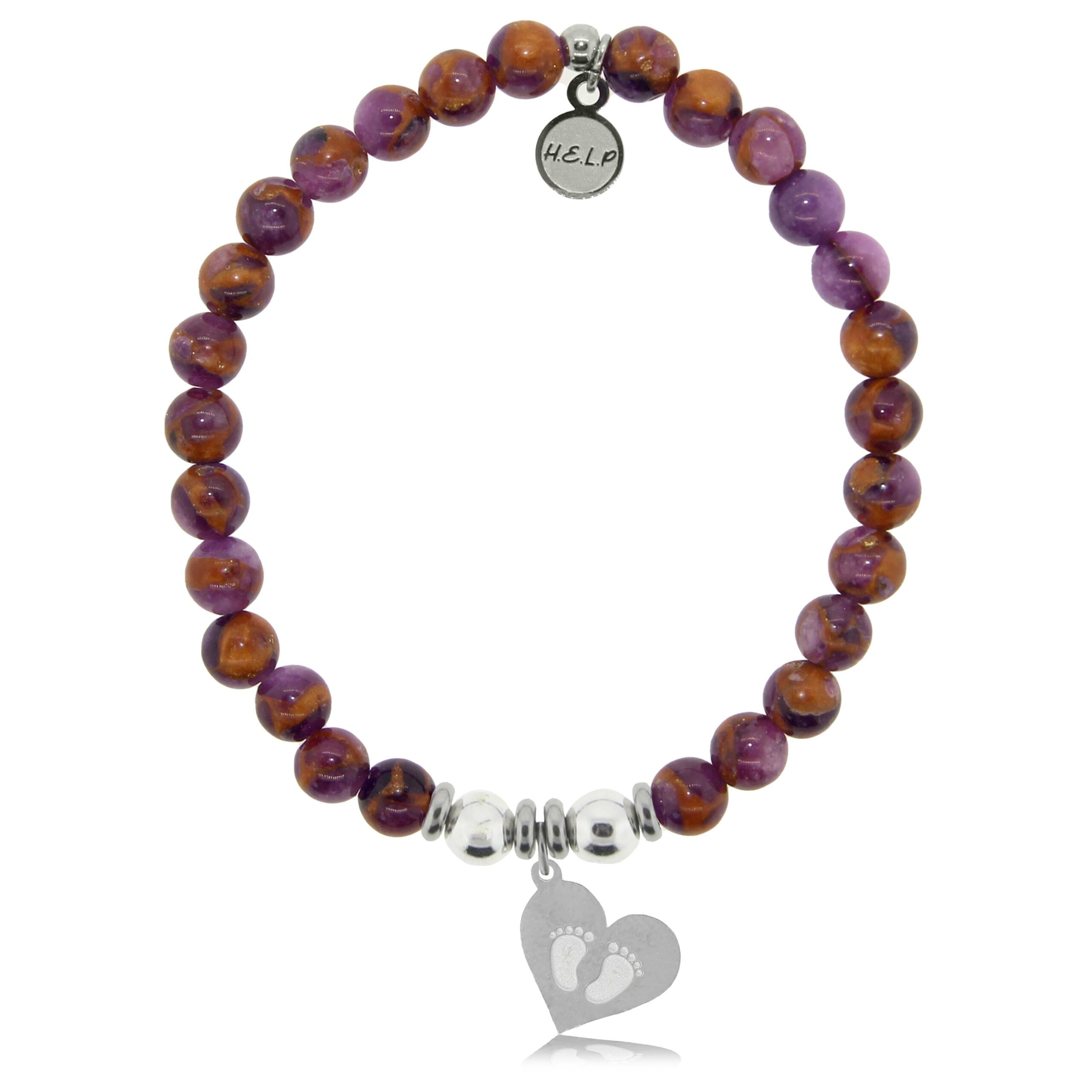 Baby Feet Charm with Purple Earth Quartz Charity Bracelet