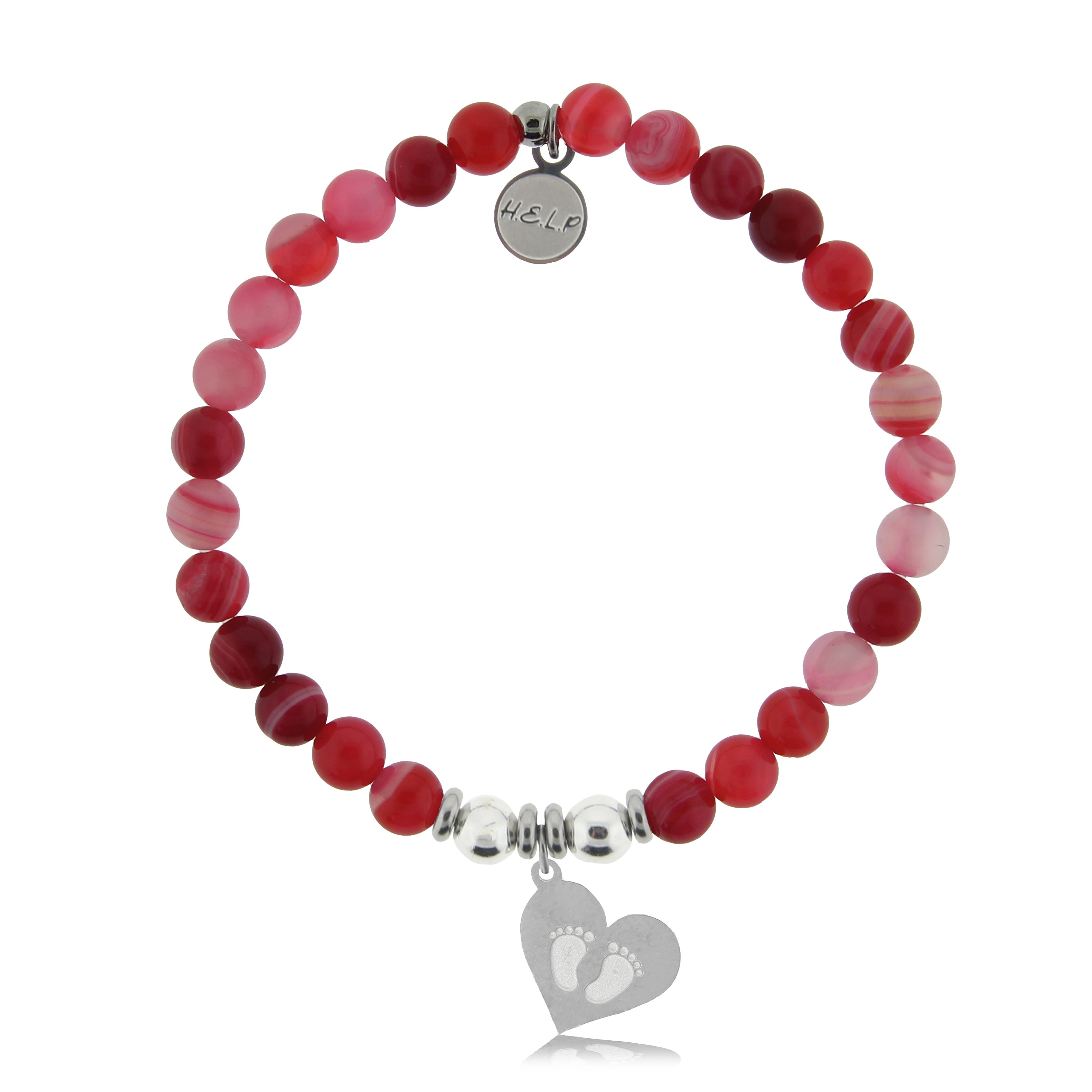 Baby Feet Charm with Red Stripe Agate Charity Bracelet