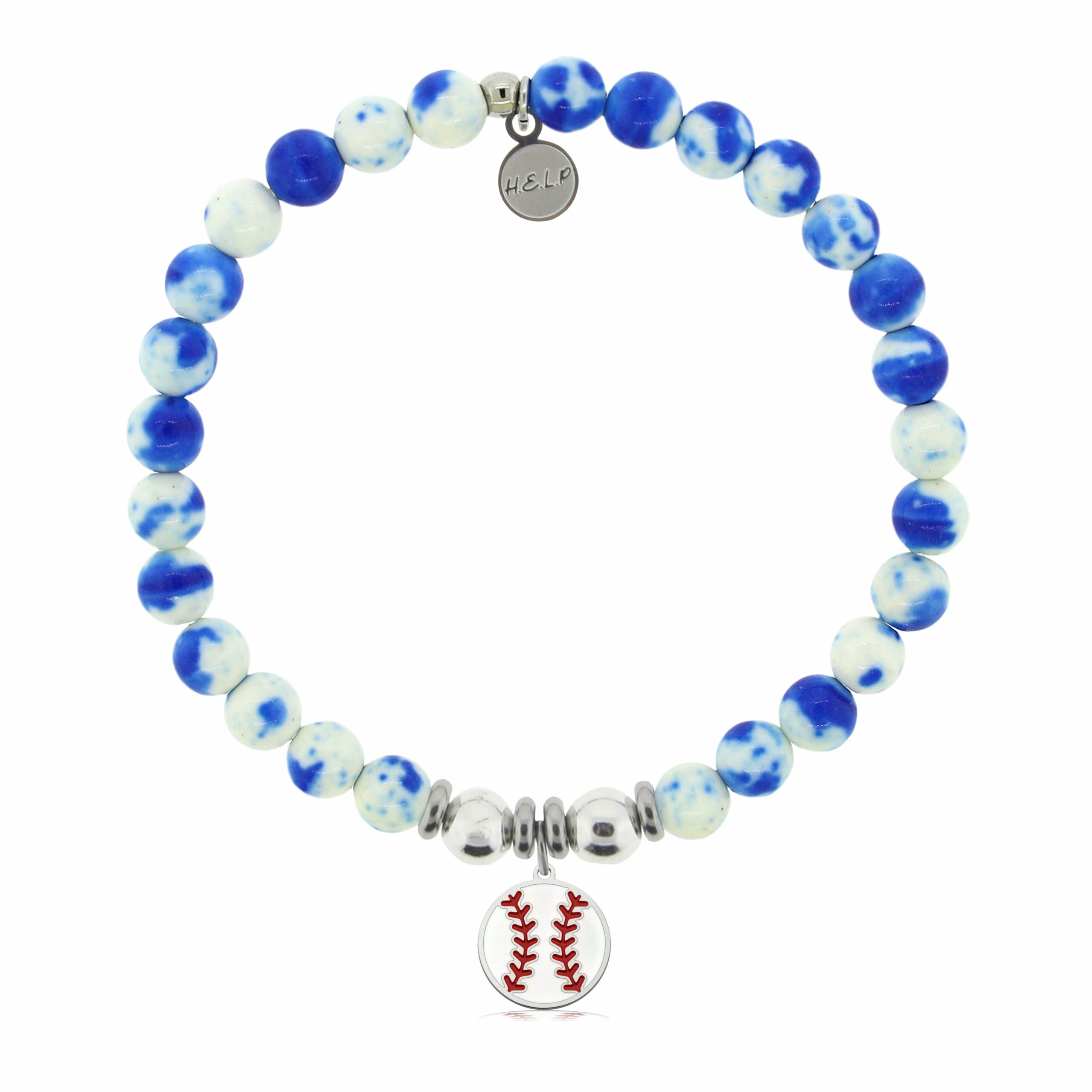 Baseball Charm with Blue and White Jade Charity Bracelet