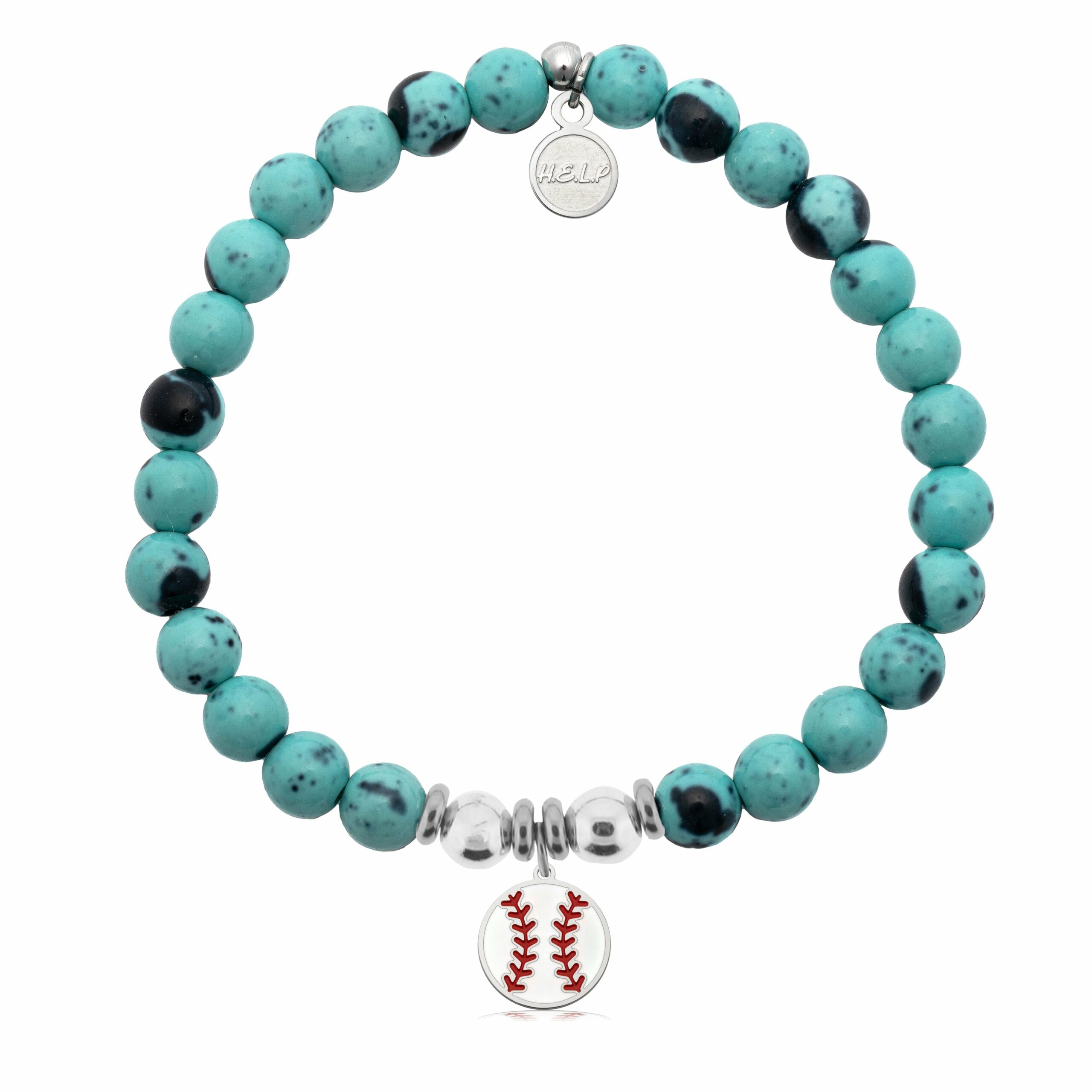 Baseball Charm with Blue Zebra Jade Charity Bracelet