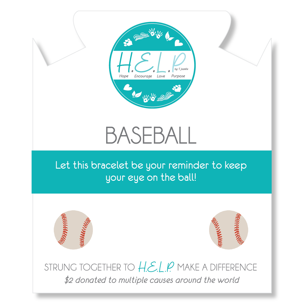 Baseball Charm with Blue Zebra Jade Charity Bracelet