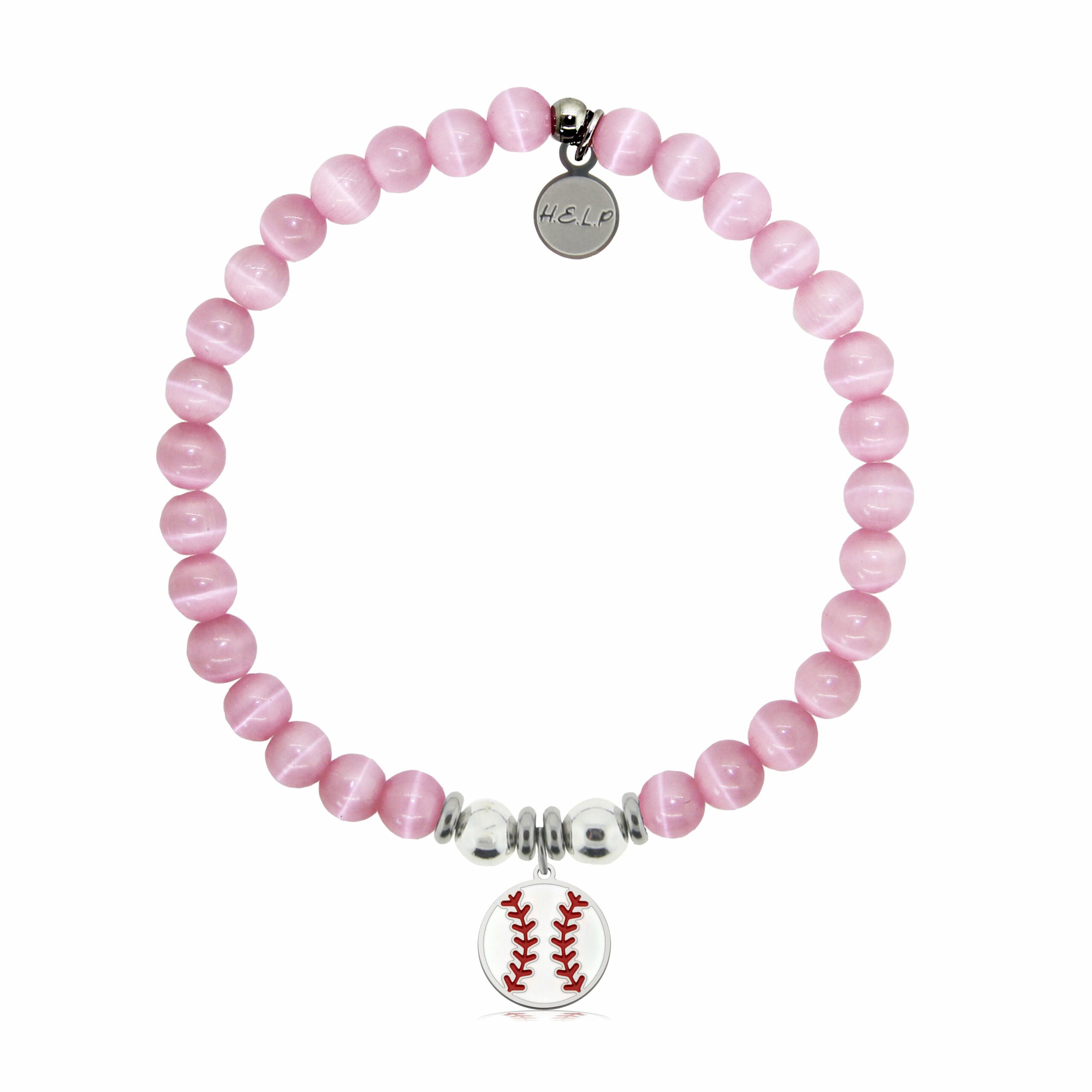 Baseball Charm with Pink Cats Eye Charity Bracelet