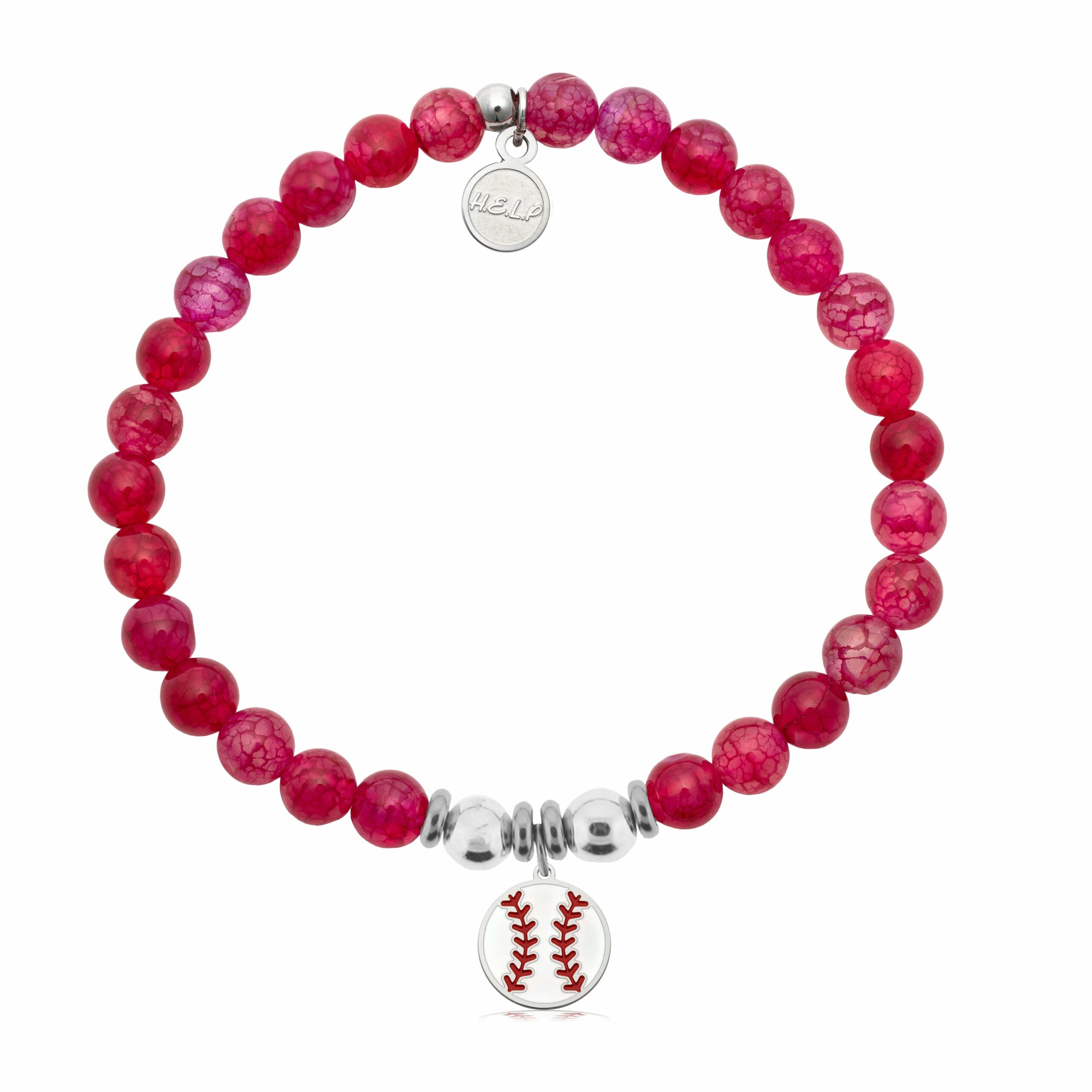 Baseball Charm with Red Fire Agate Charity Bracelet