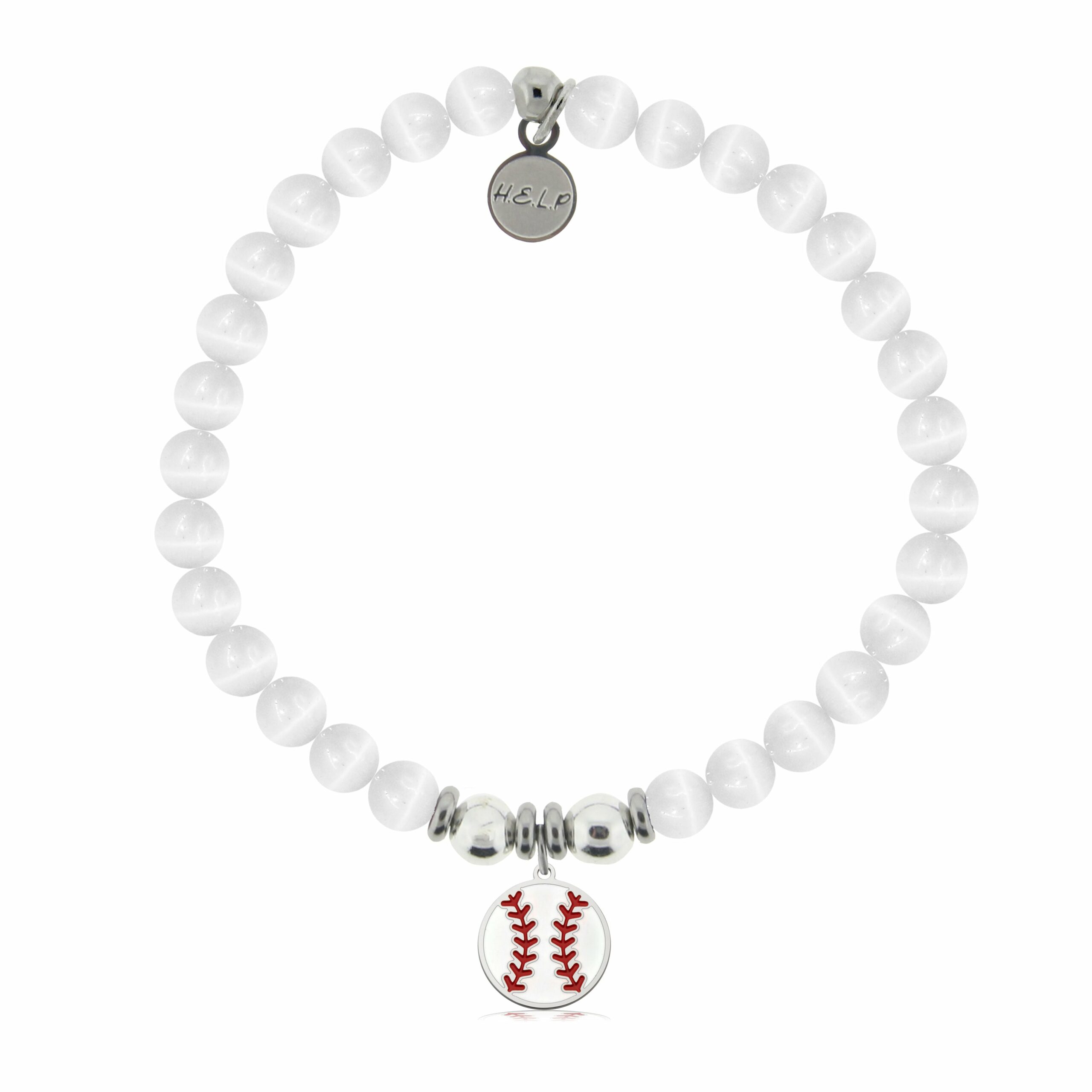 Baseball Charm with White Cats Eye Charity Bracelet