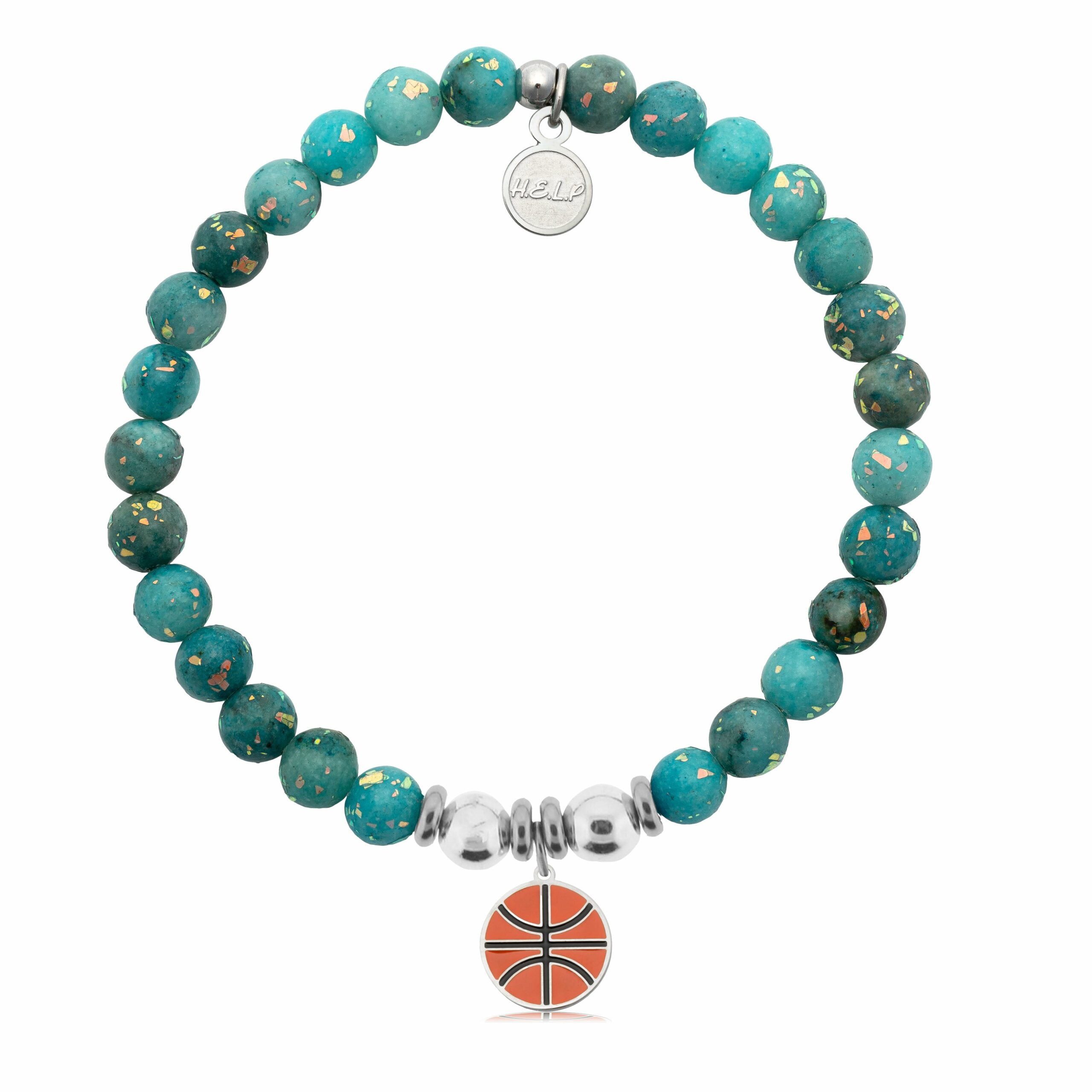 Basketball Charm with Blue Opal Jade Charity Bracelet