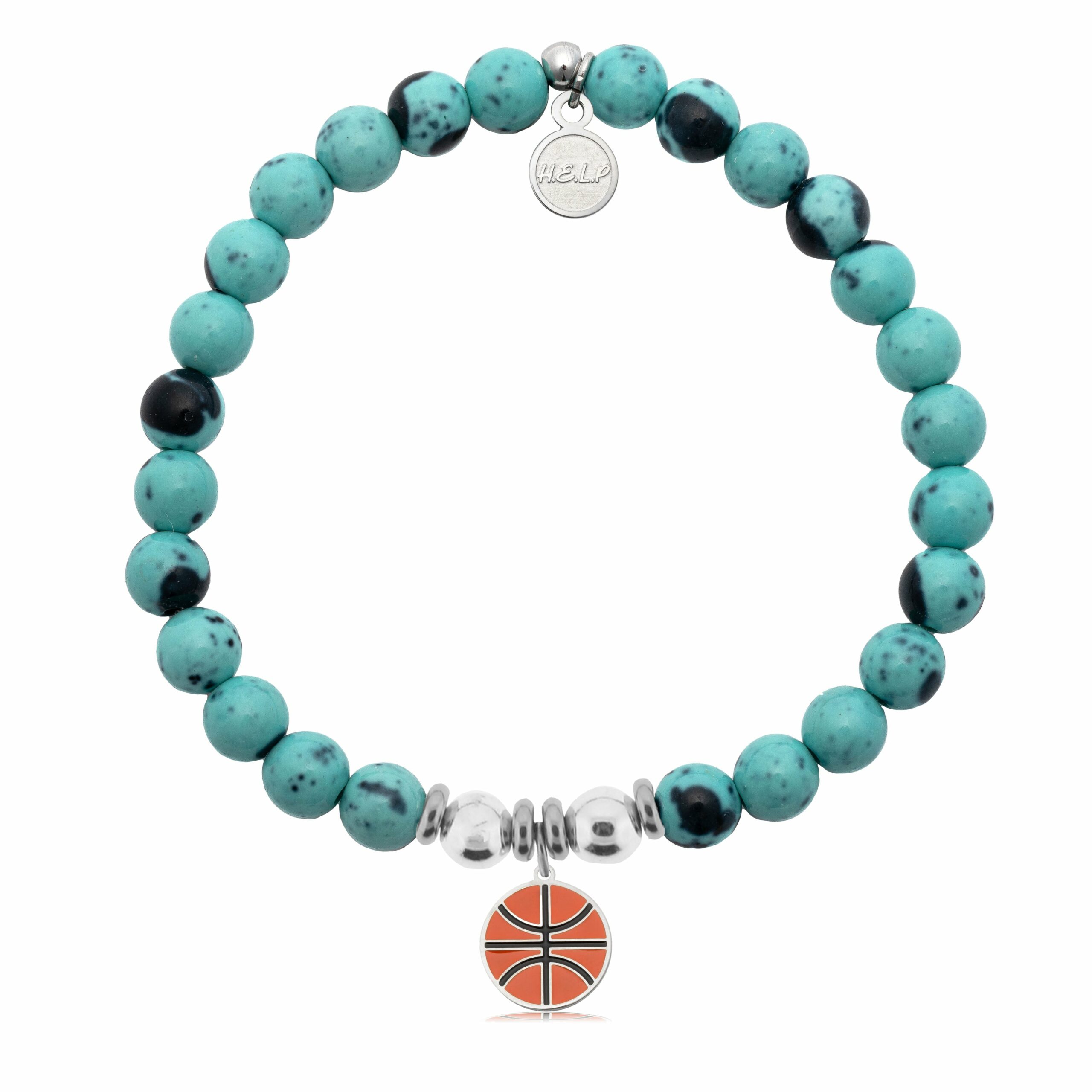 Basketball Charm with Blue Zebra Jade Charity Bracelet