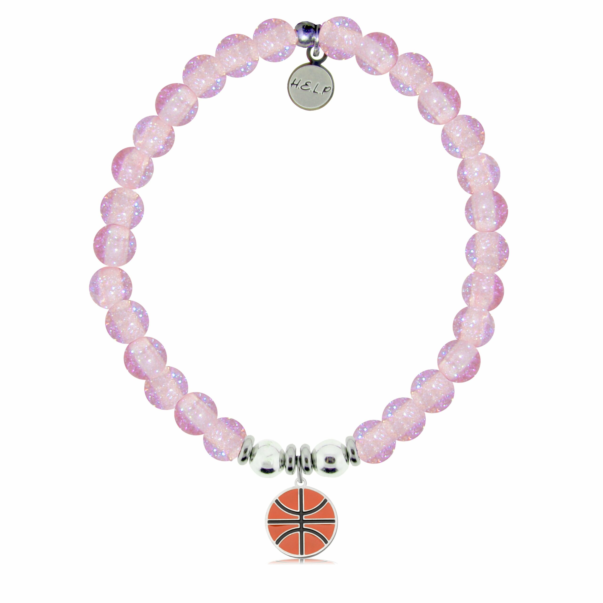 Basketball Charm with Pink Glass Shimmer Charity Bracelet