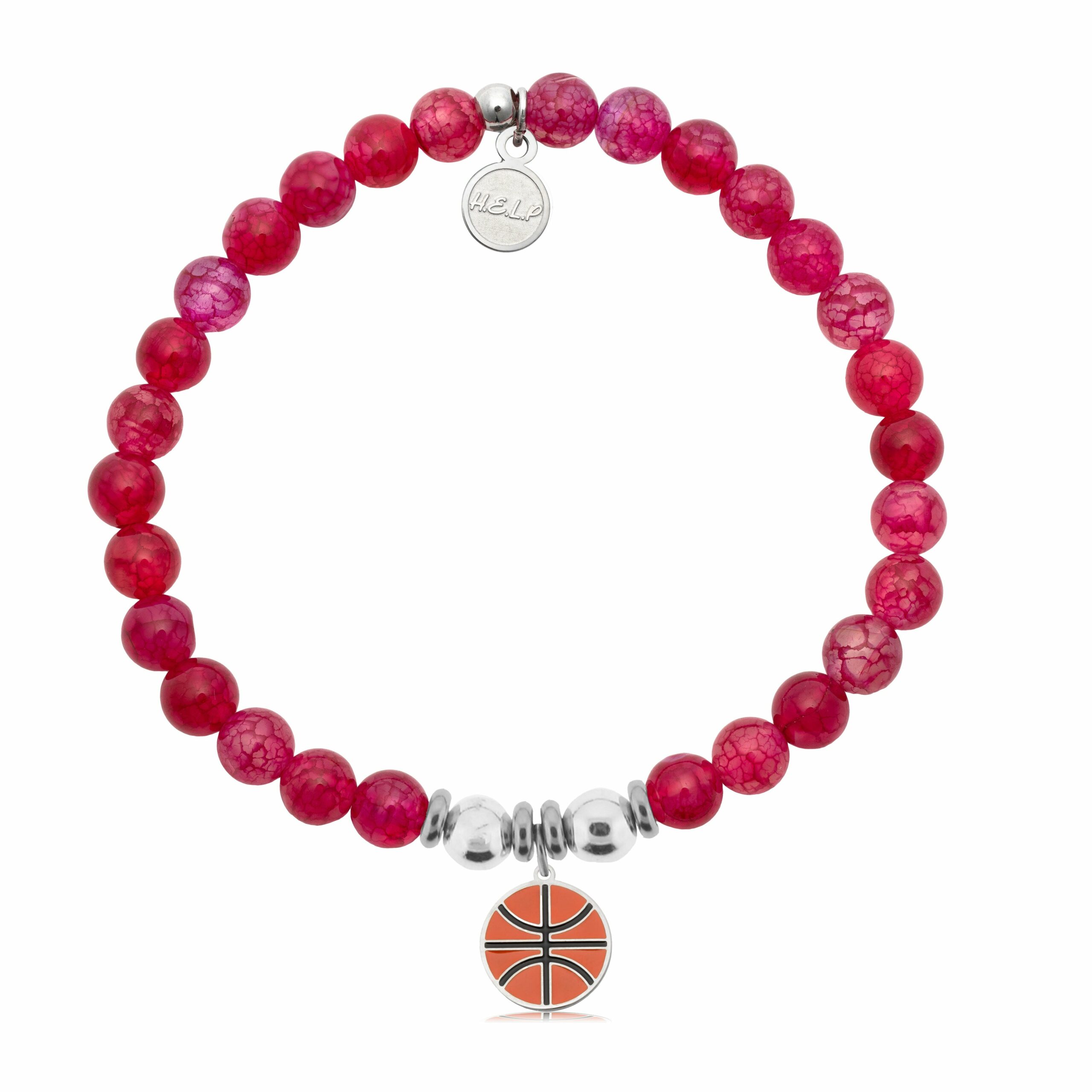 Basketball Charm with Red Fire Agate Charity Bracelet