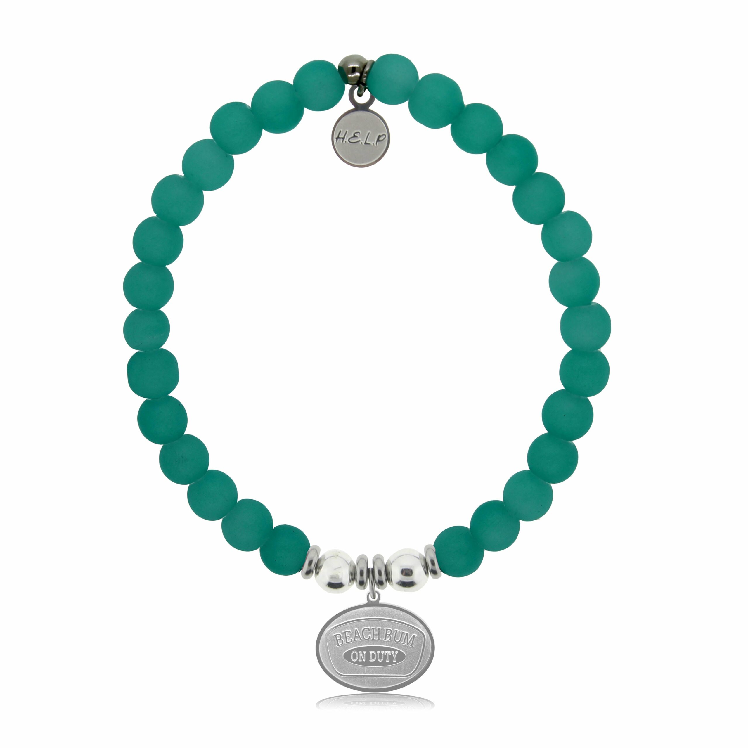 Beach Bum Charm with Aqua Blue Seaglass Charity Bracelet