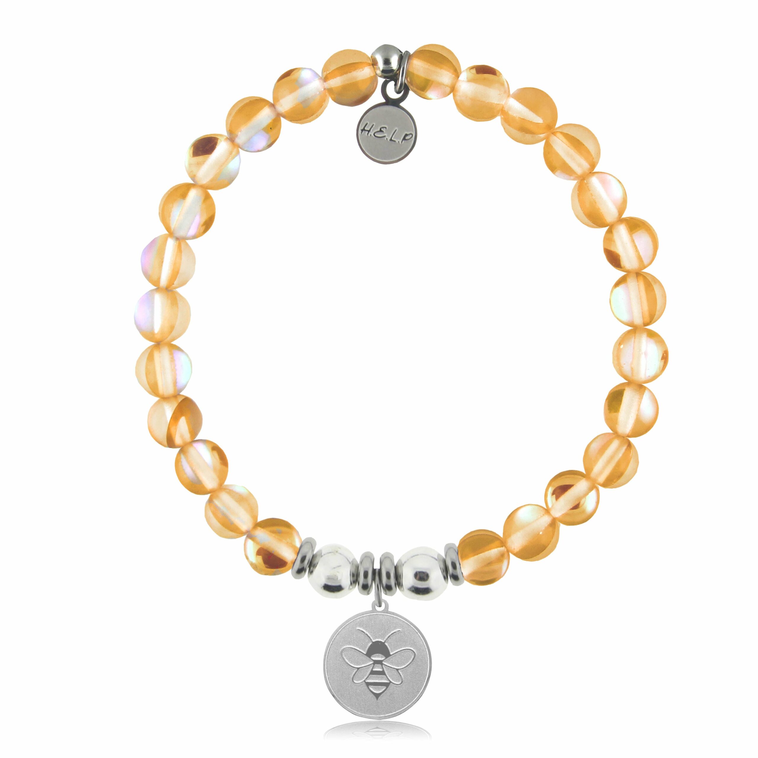 Bee Charm with Orange Opalescent Charity Bracelet