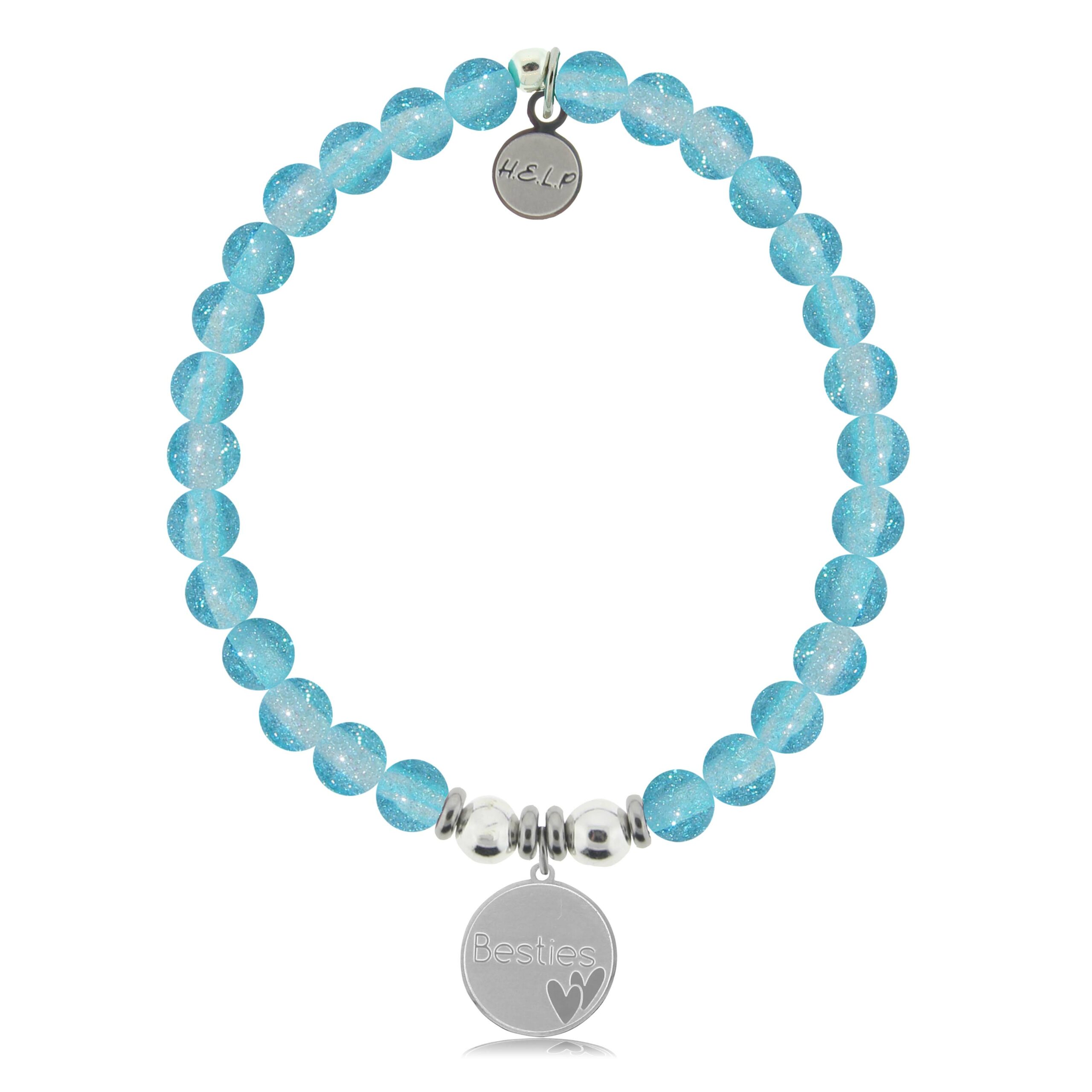 Besties Charm with Blue Glass Shimmer Charity Bracelet