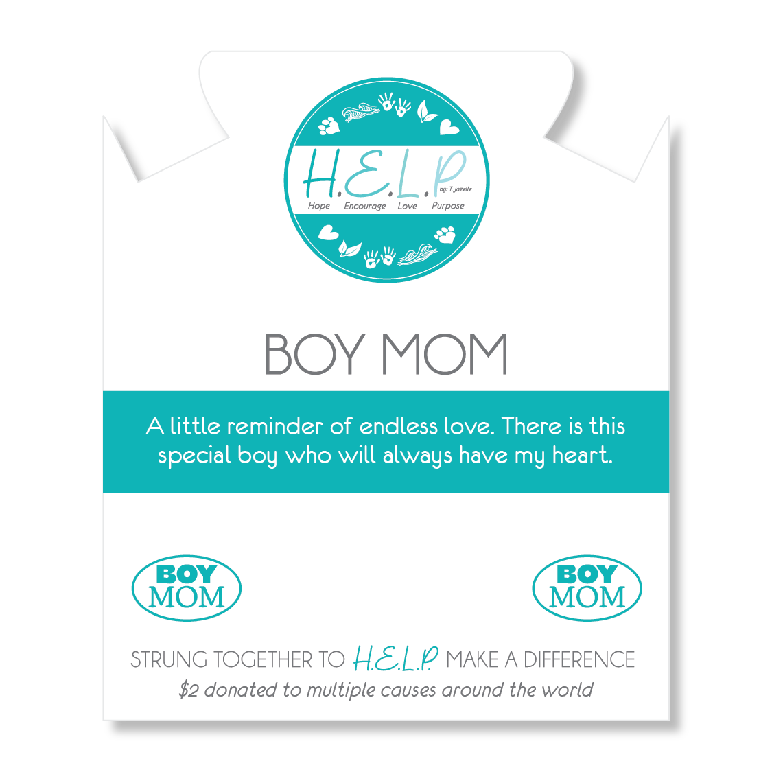 Boy Mom Charm with Aqua Blue Seaglass Charity Bracelet