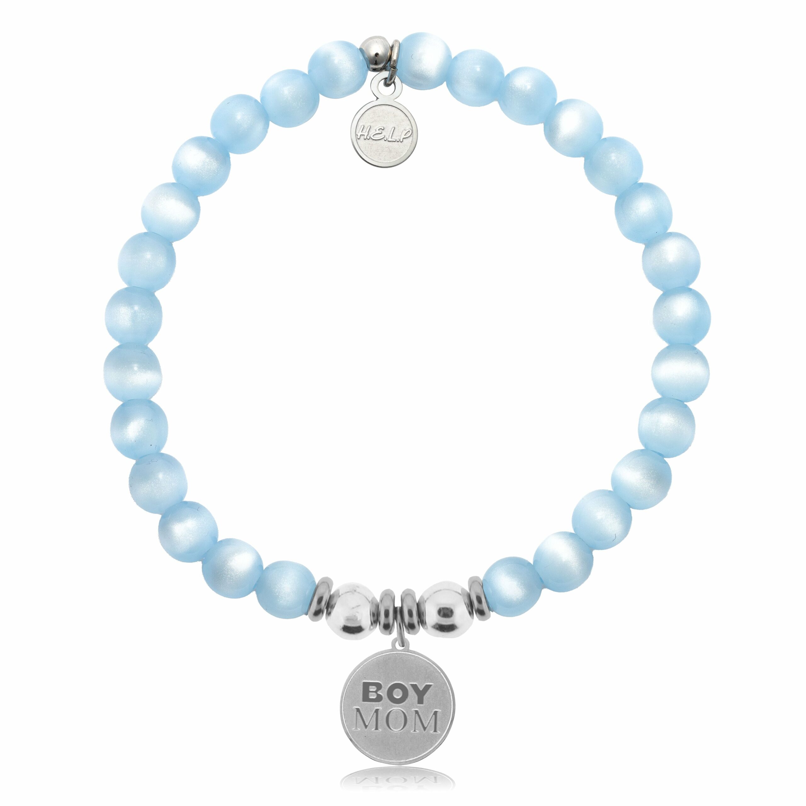 Boy Mom Charm with Blue Selenite Charity Bracelet