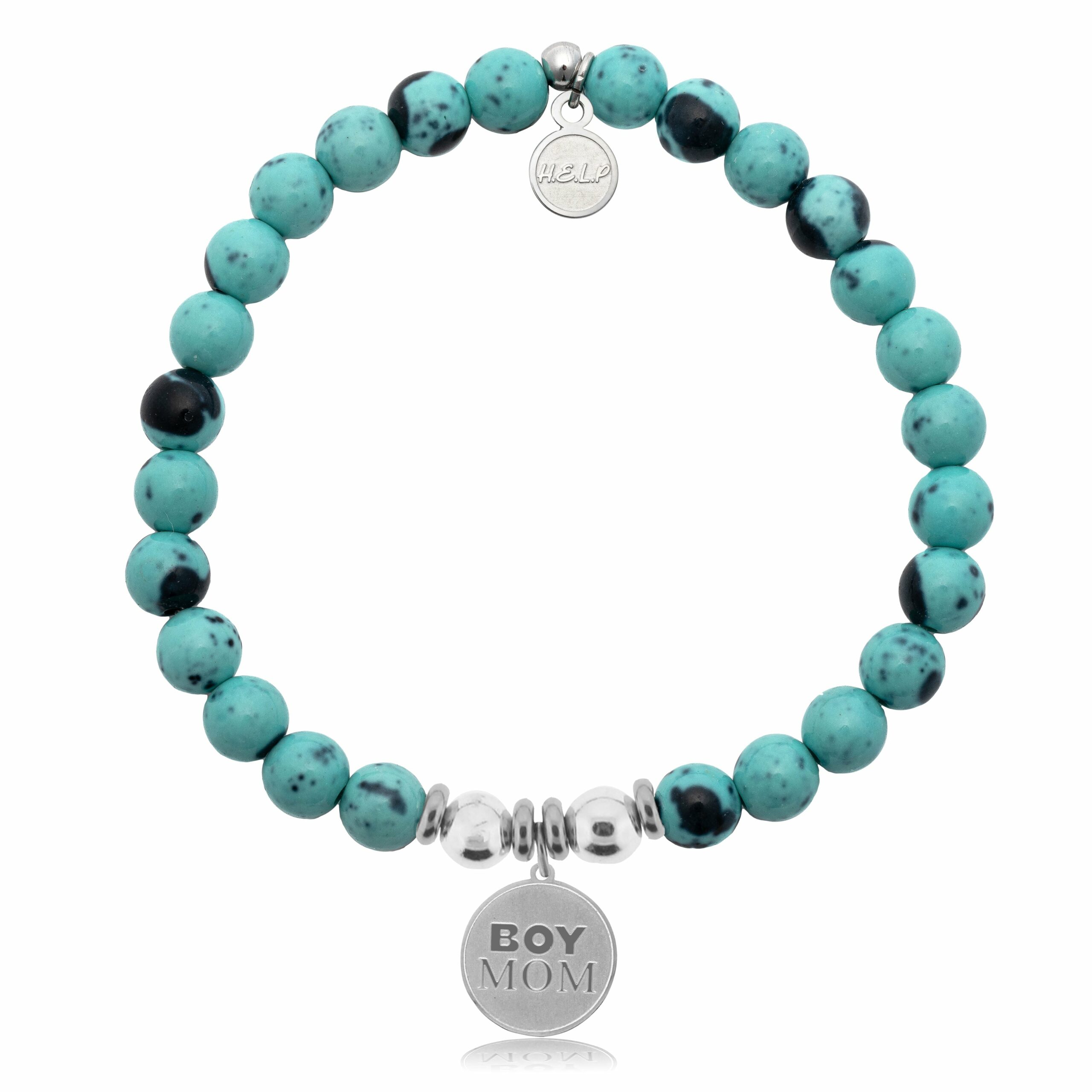 Boy Mom Charm with Blue Zebra Jade Charity Bracelet