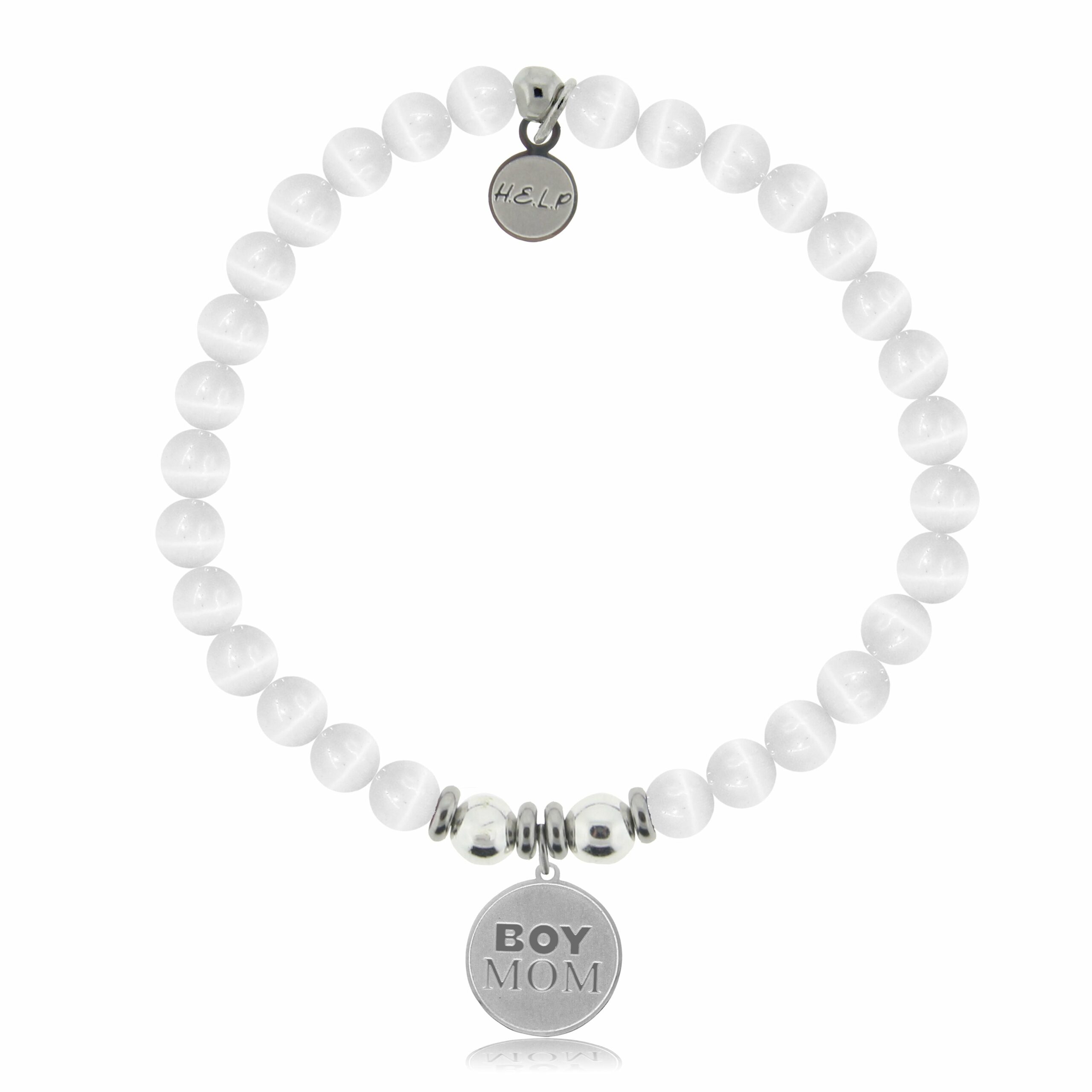 Boy Mom Charm with White Cats Eye Charity Bracelet