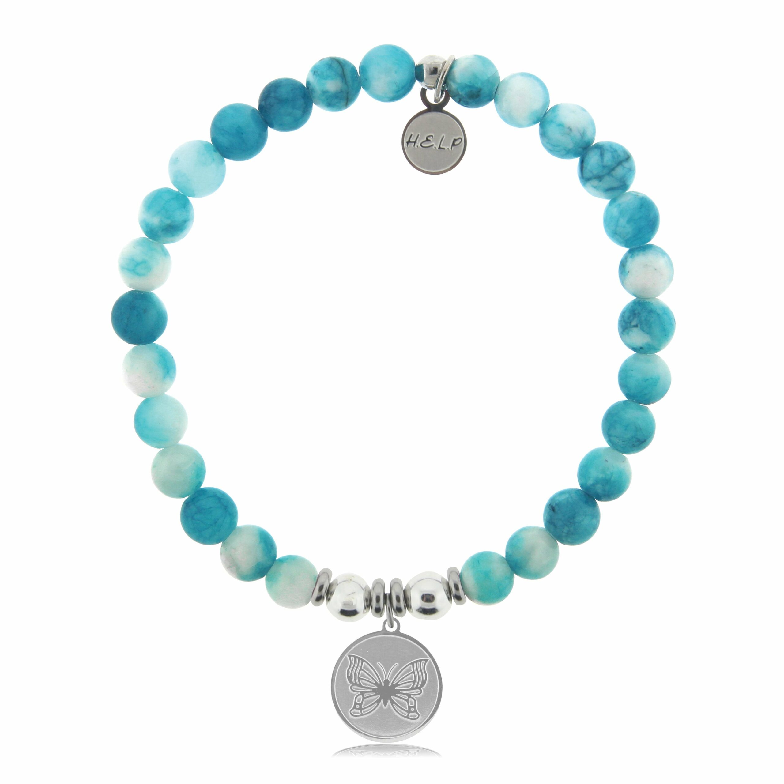 Butterfly Charm with Cloud Blue Agate Beads Charity Bracelet