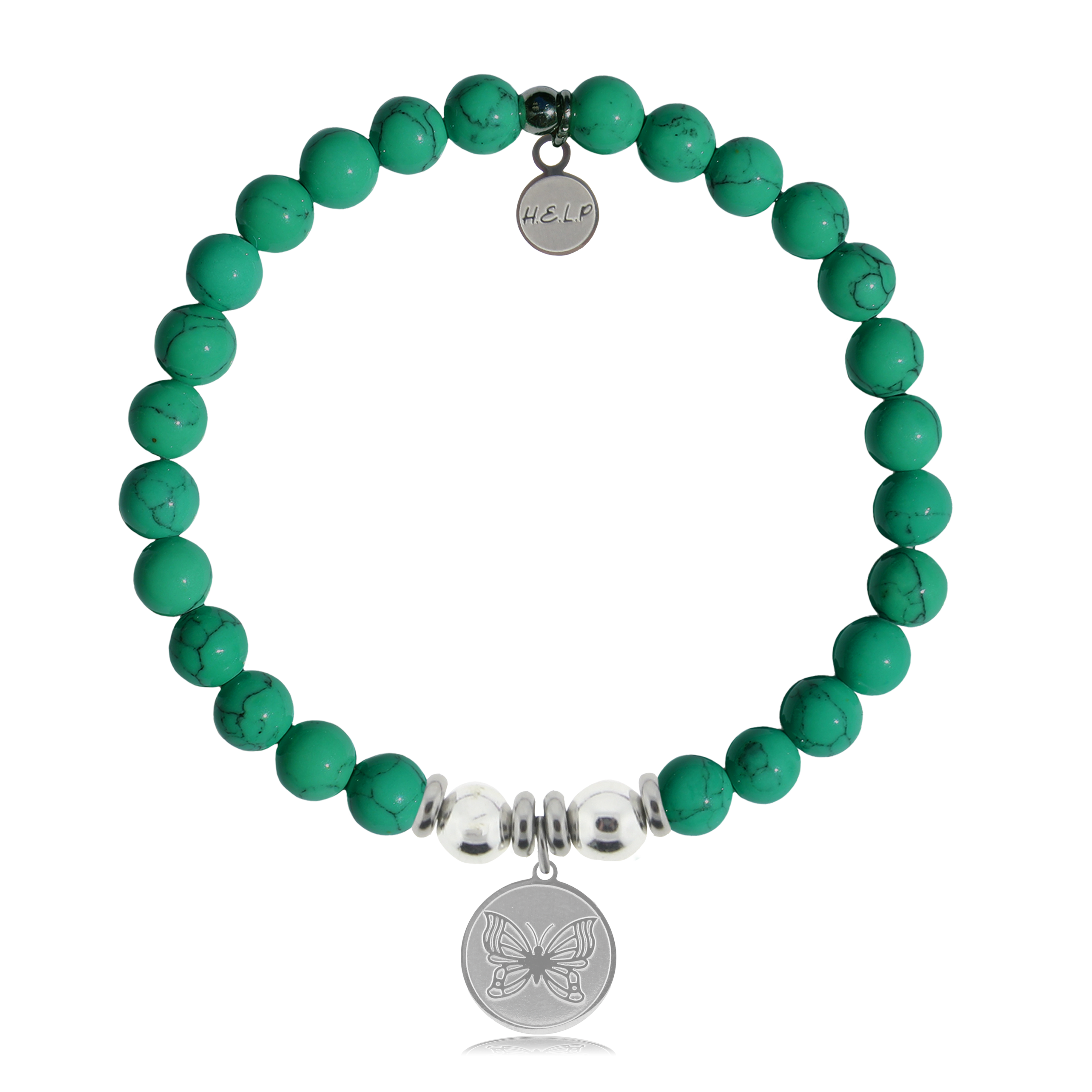 Butterfly Charm with Green Howlite Charity Bracelet