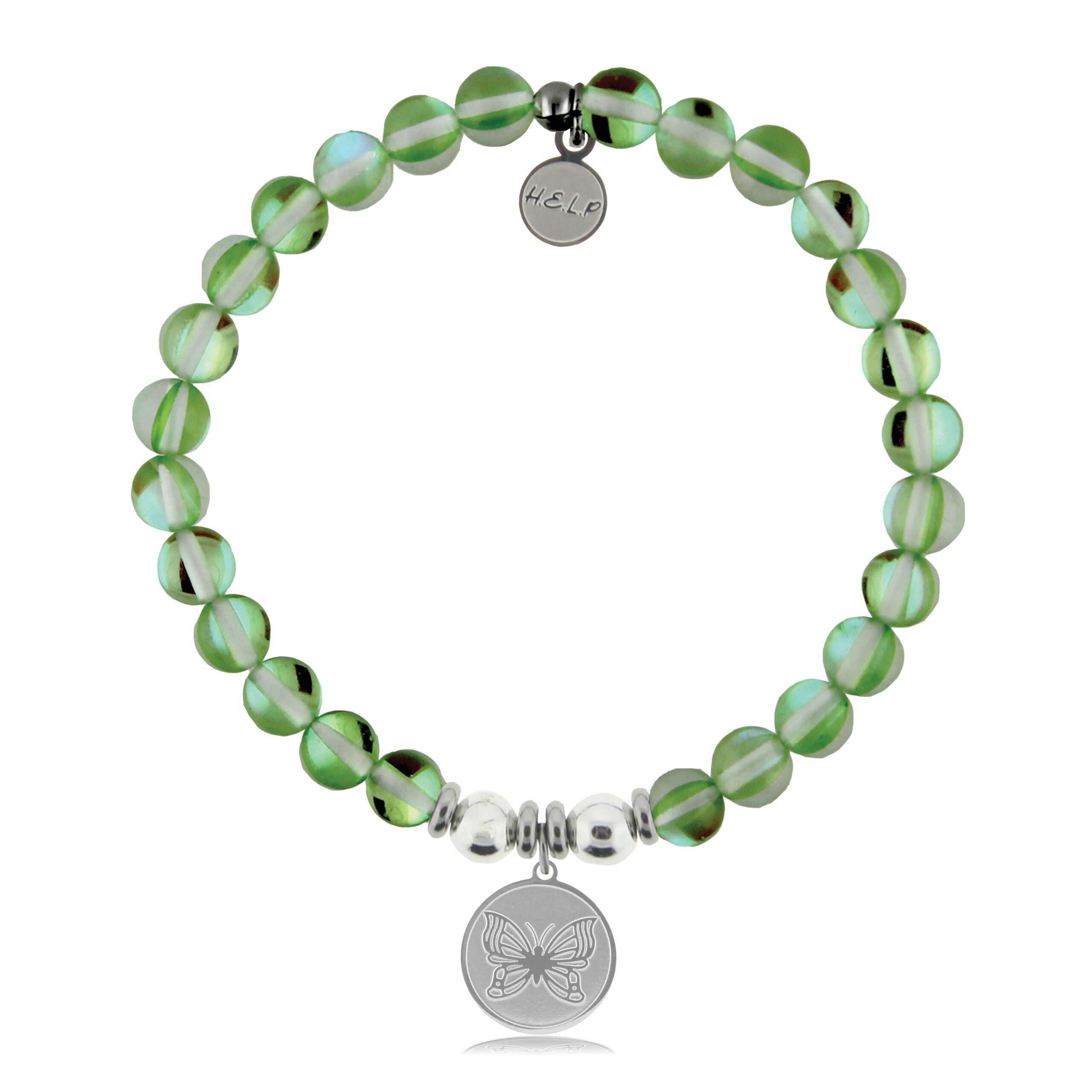 Butterfly Charm with Green Opalescent Charity Bracelet