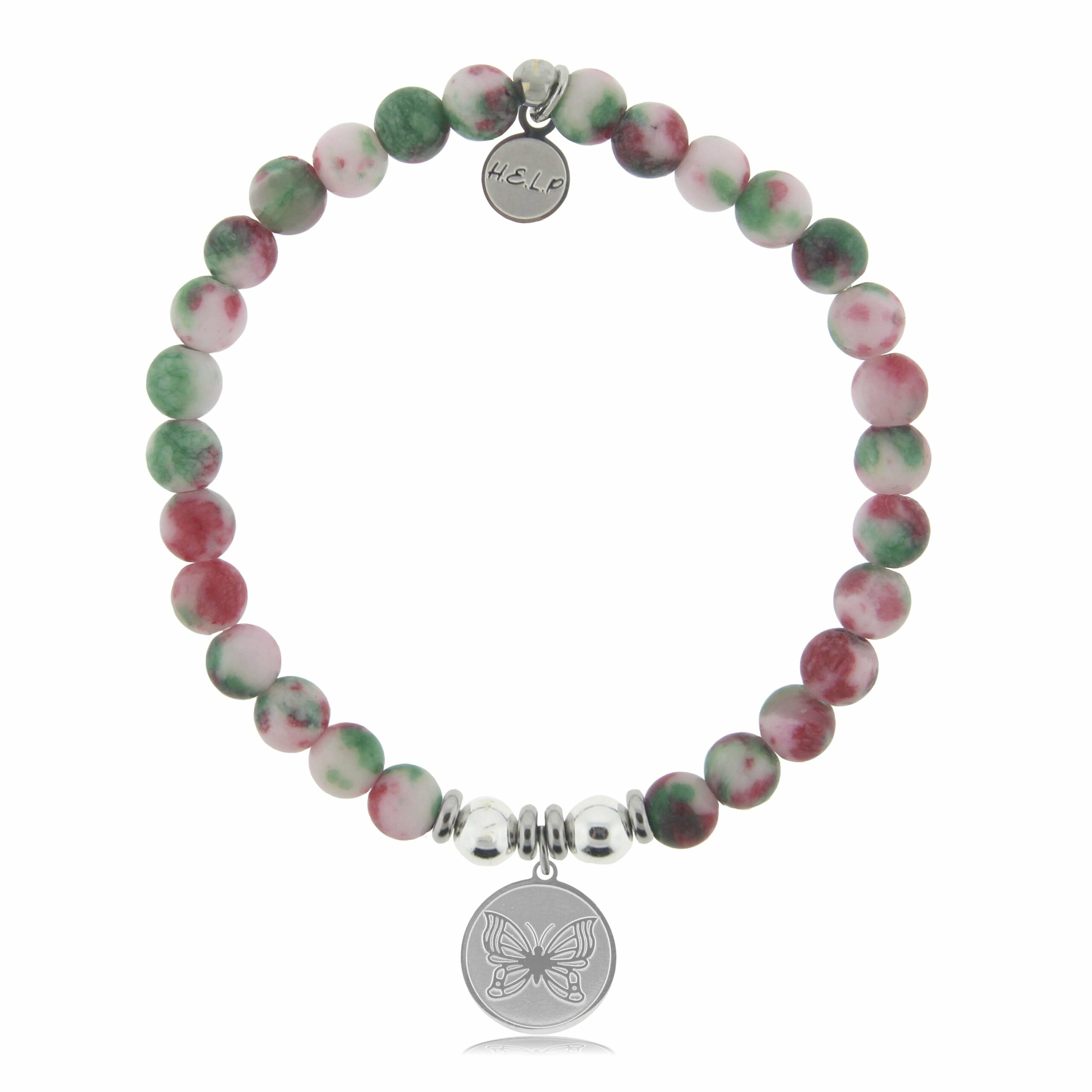 Butterfly Charm with Holiday Jade Beads Charity Bracelet