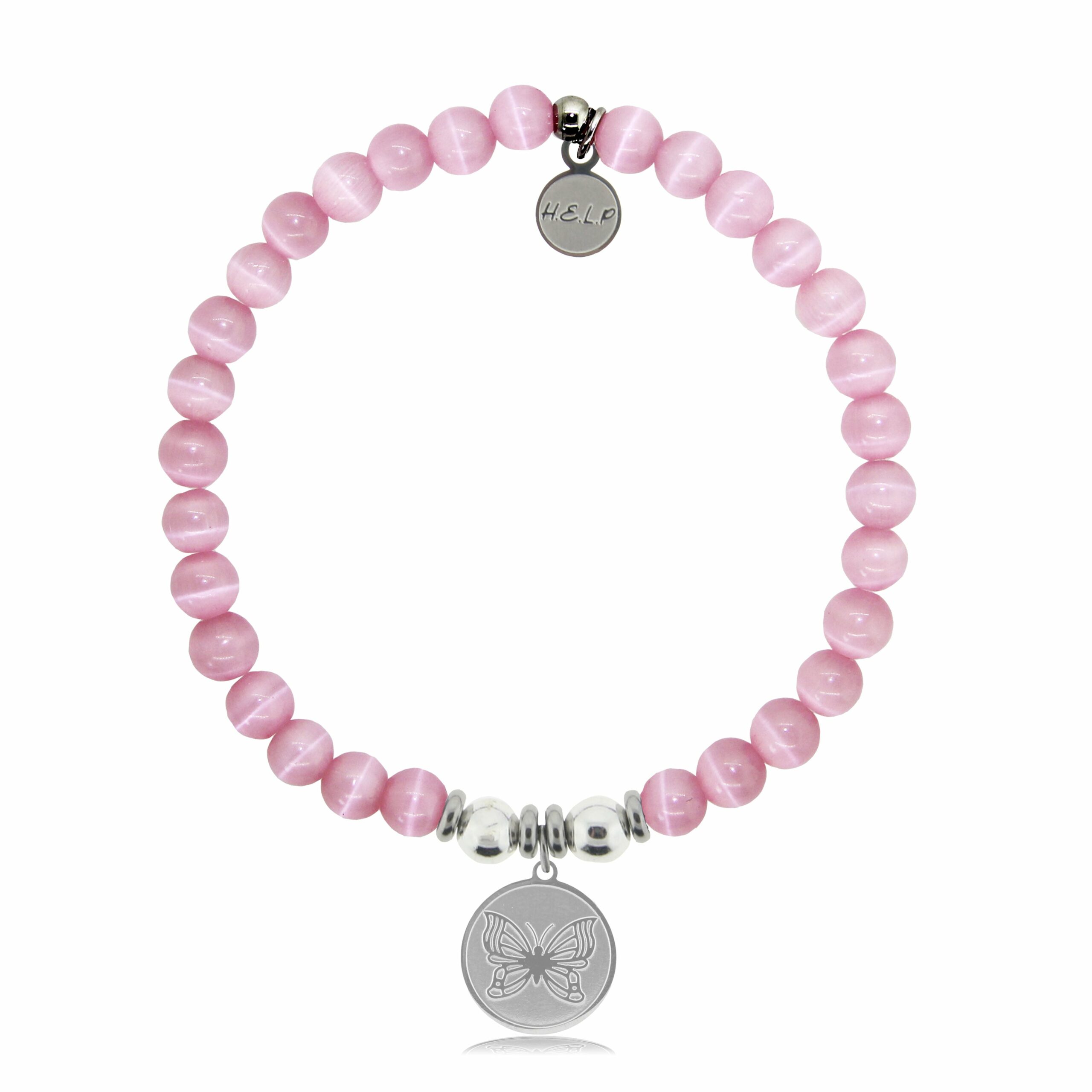 Butterfly Charm with Pink Cats Eye Charity Bracelet