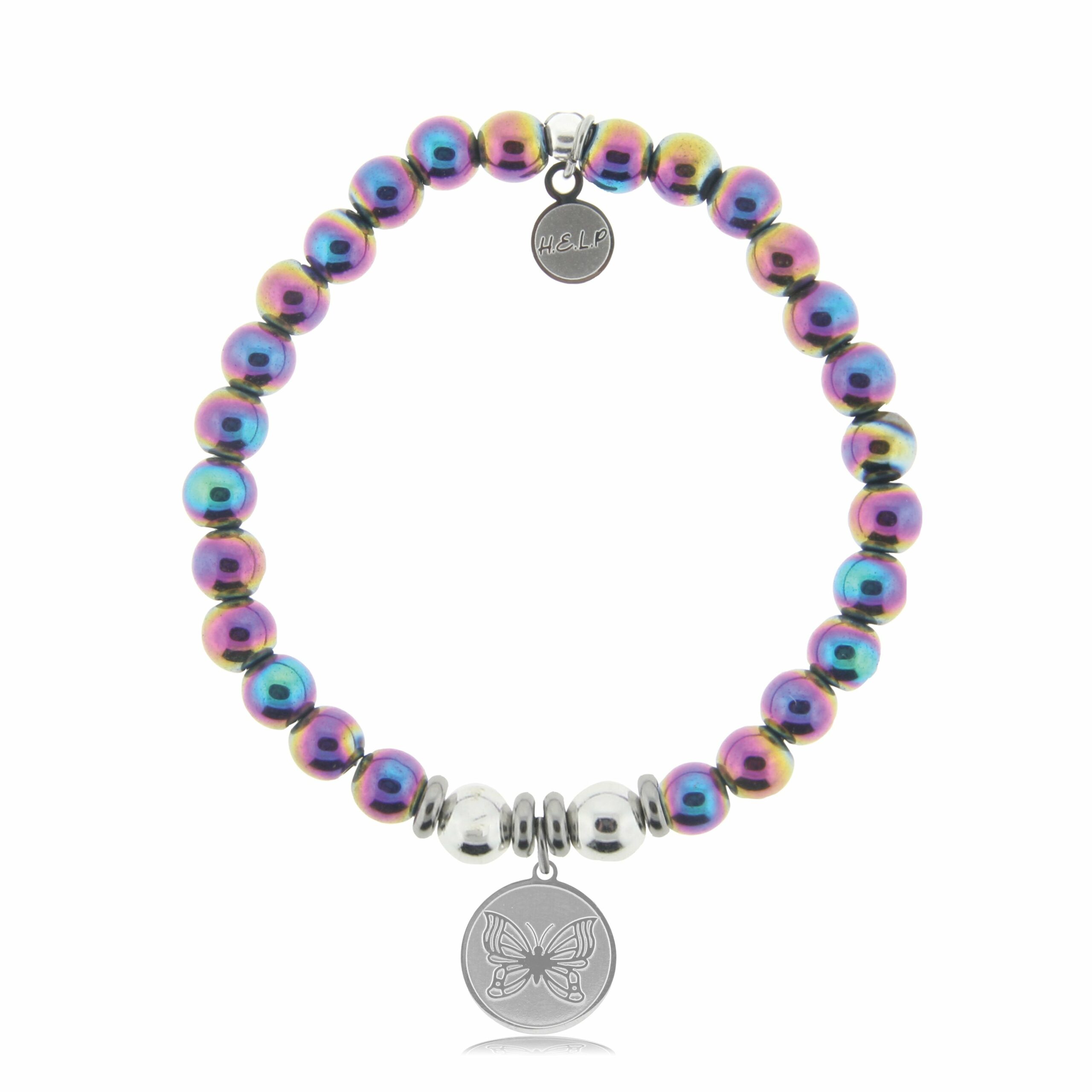 Butterfly Charm with Rainbow Hematite Beads Charity Bracelet