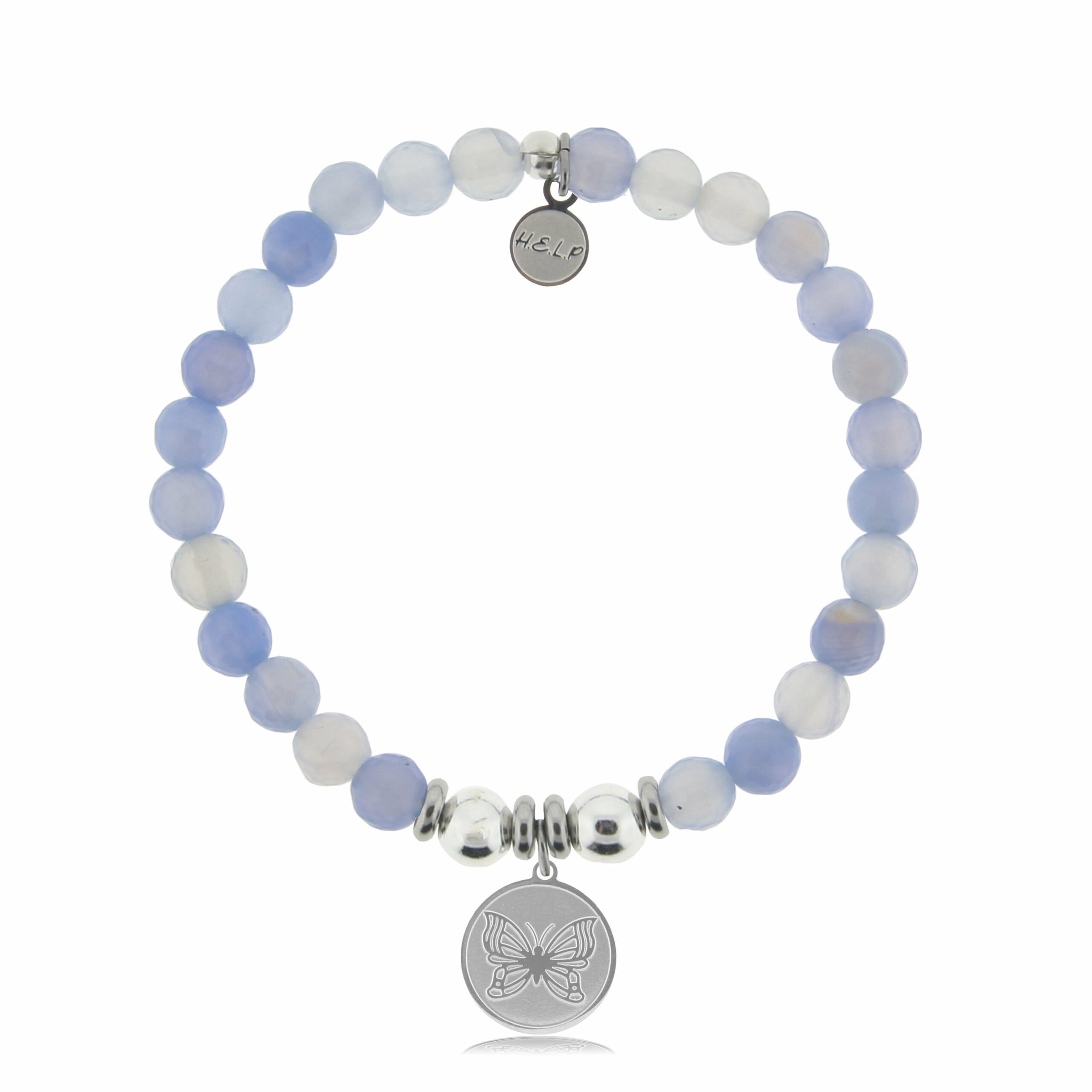 Butterfly Charm with Sky Blue Agate Beads Charity Bracelet