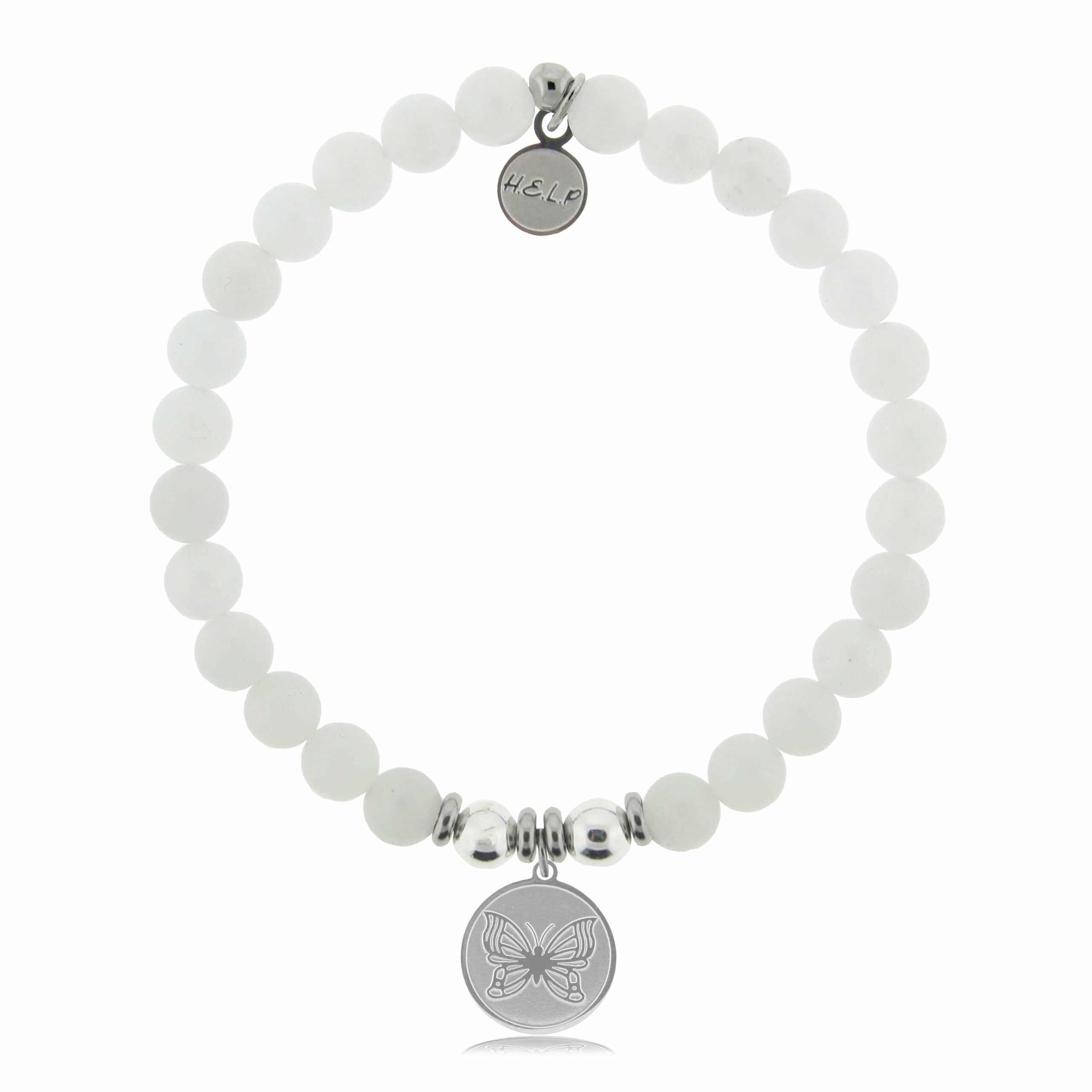 Butterfly Charm with White Jade Beads Charity Bracelet