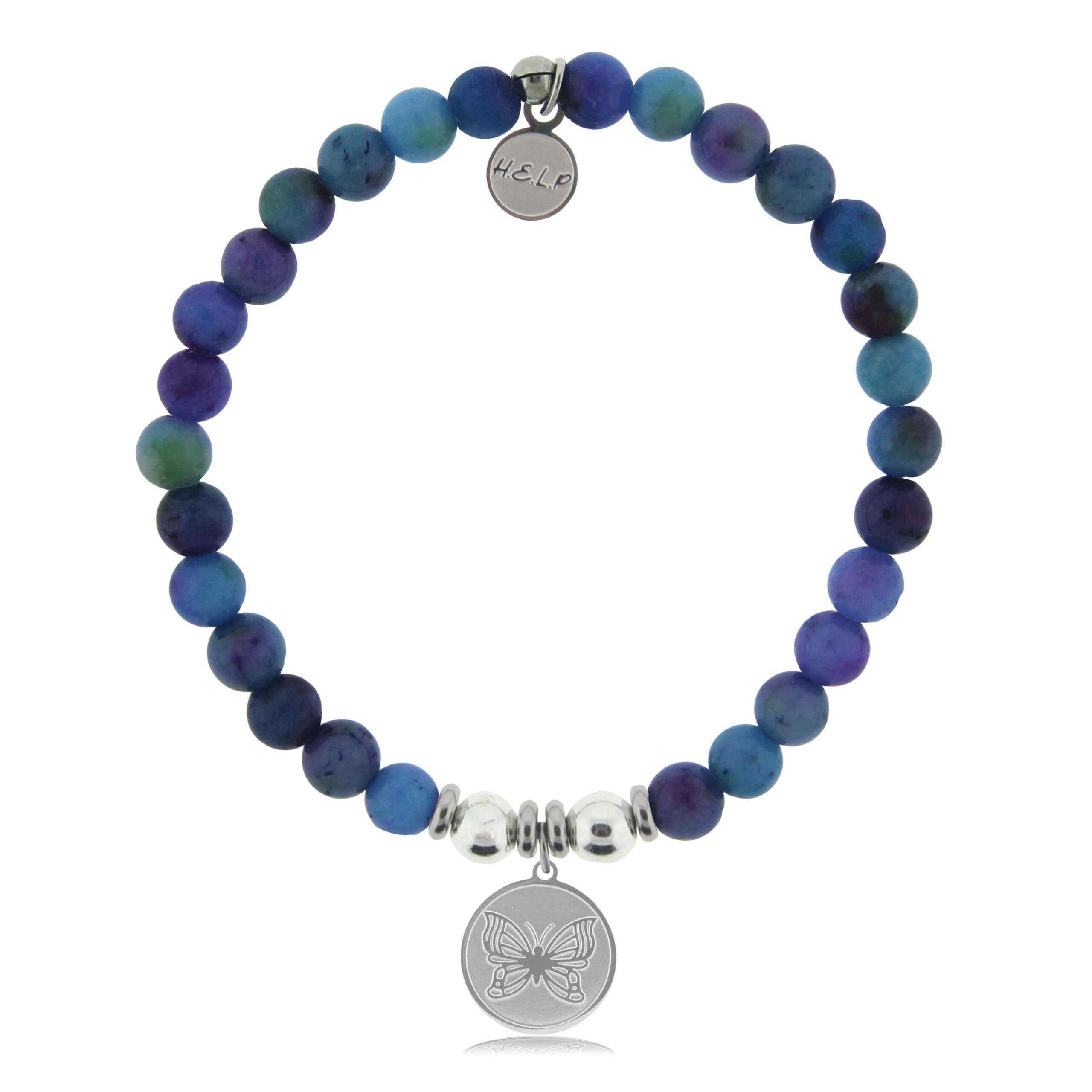 Butterfly Charm with Wildberry Jade Beads Charity Bracelet